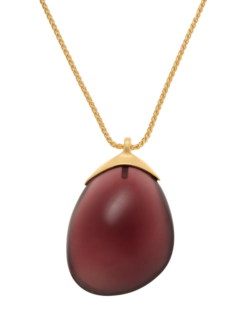 Reiss Pia resin pebble pendant necklace gold burgundy, UK version