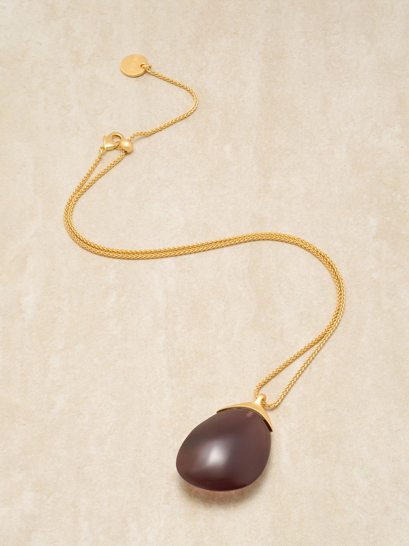 Reiss Pia resin pebble pendant necklace gold burgundy, UK version