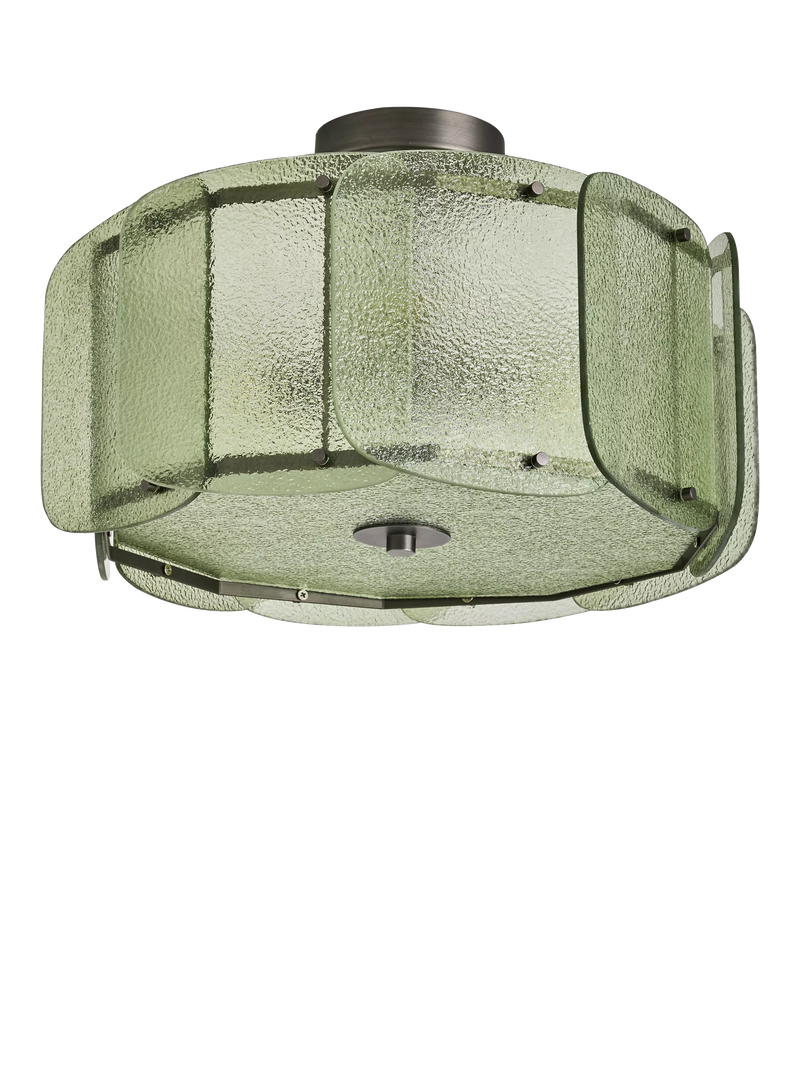 MADE Sacha green glass flush ceiling light, imported from the UK