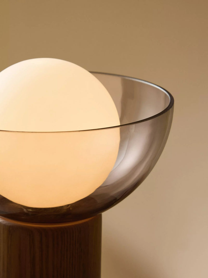 MADE Layla glass orb table lamp walnut, imported from the UK