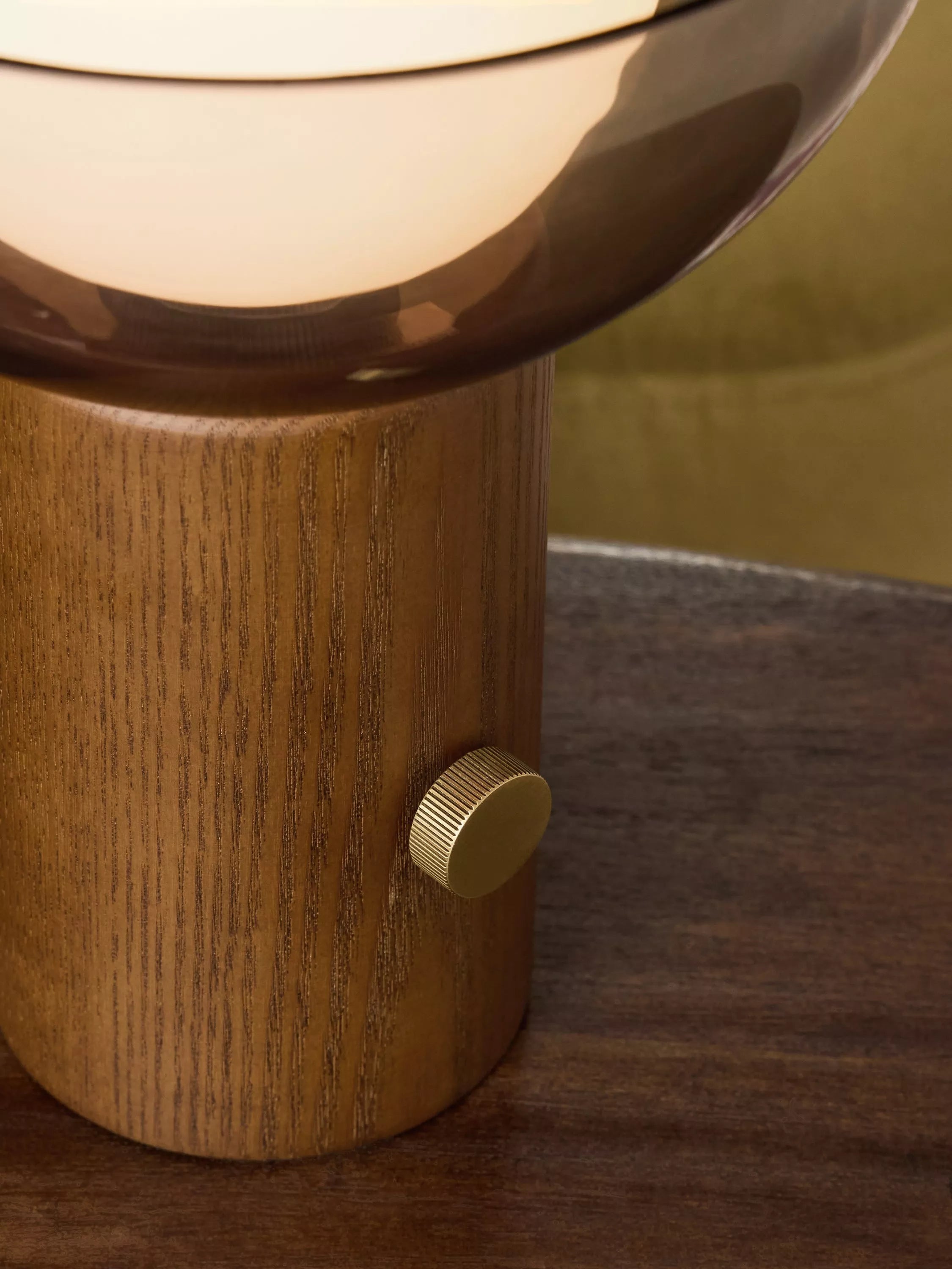 MADE Layla glass orb table lamp walnut, imported from the UK