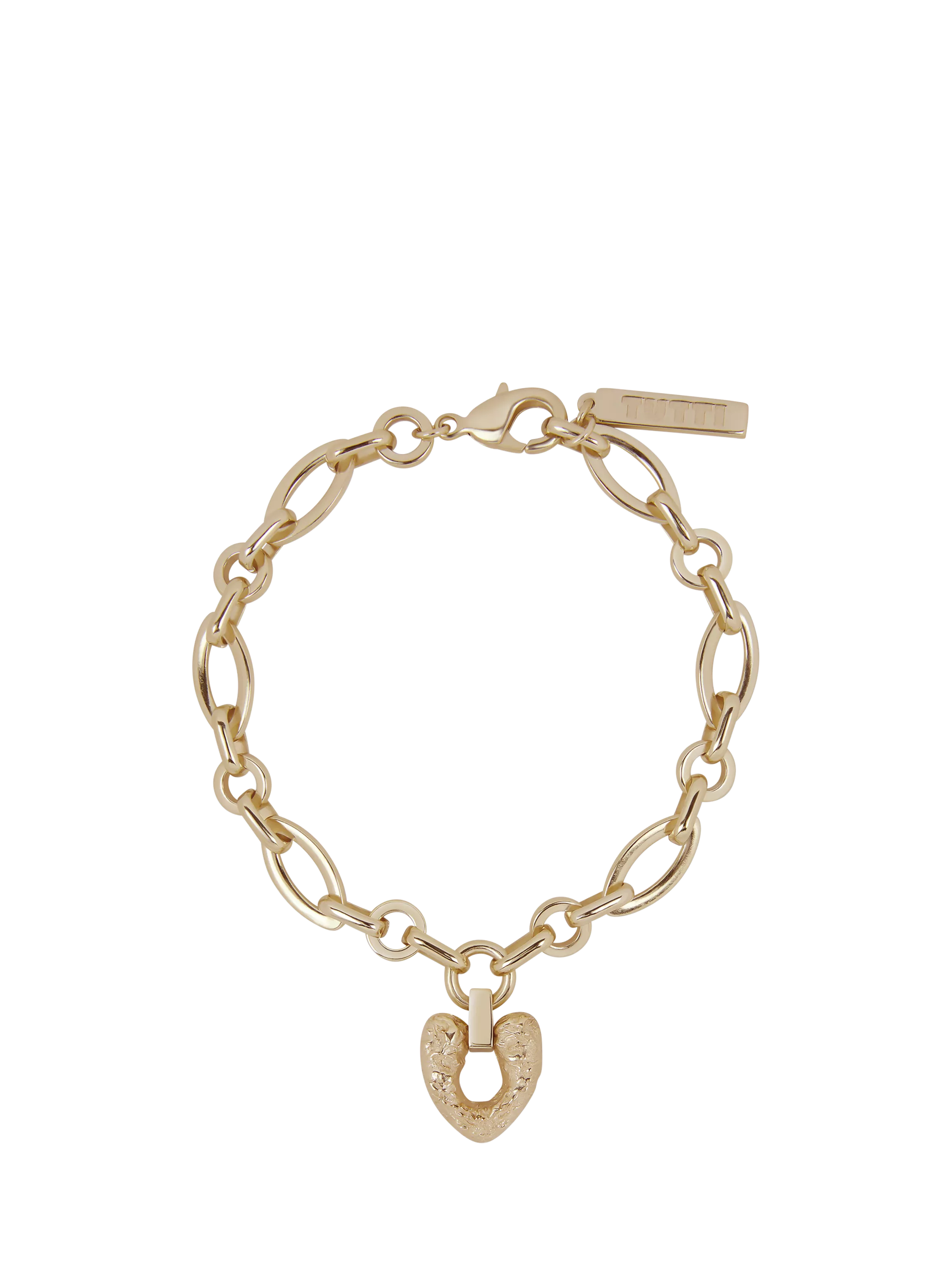 TUTTI gold chunky chain heart bracelet with adjustable length, UK version