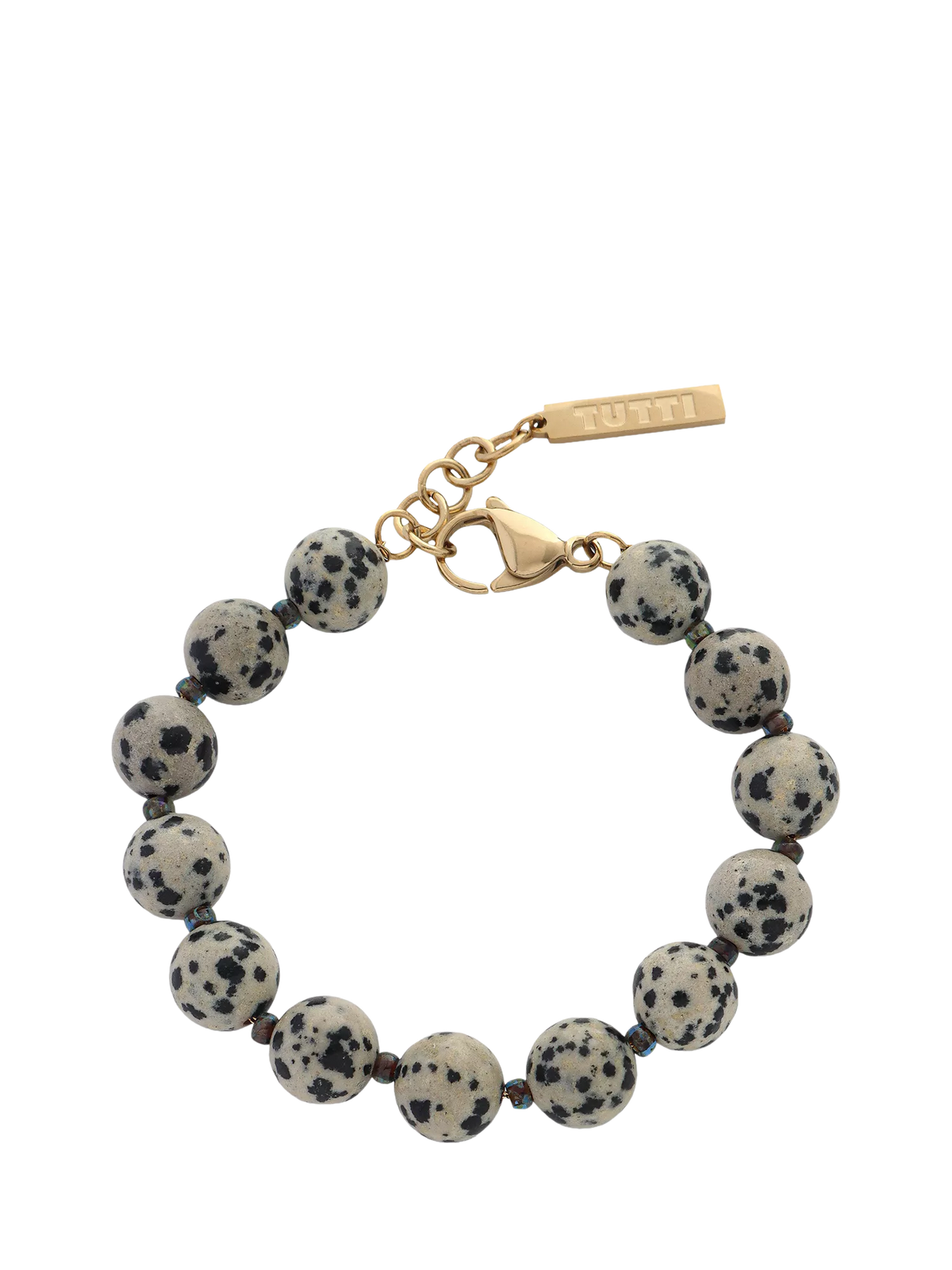 TUTTI Dalmatian Jasper stone beaded bracelet 10mm beads gold plated, UK version