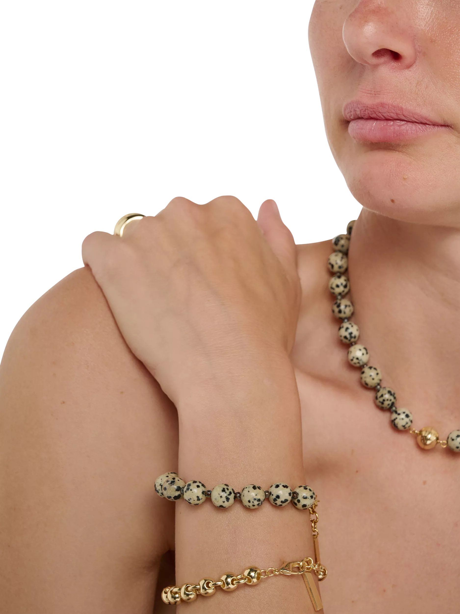 TUTTI Dalmatian Jasper stone beaded bracelet 10mm beads gold plated, UK version