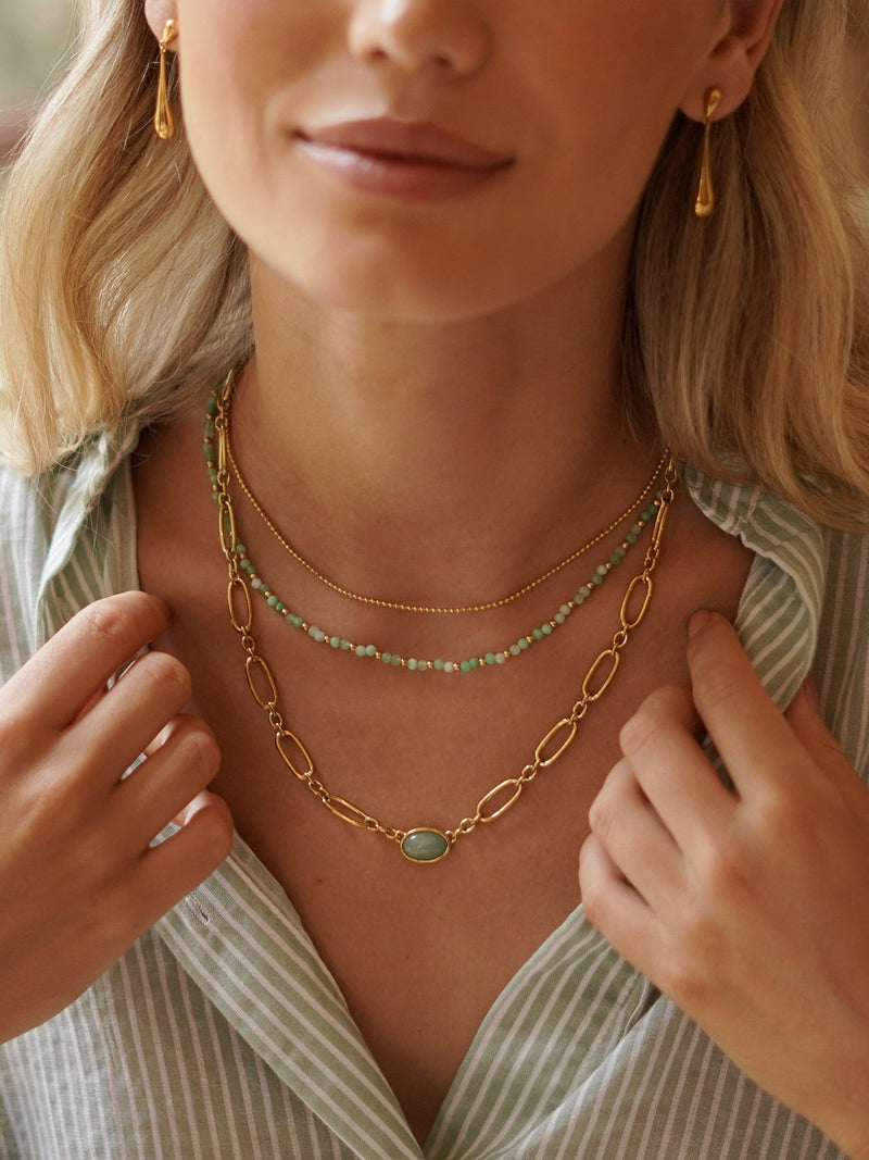 Estella Bartlett gold oval aventurine chain link necklace (British brand)