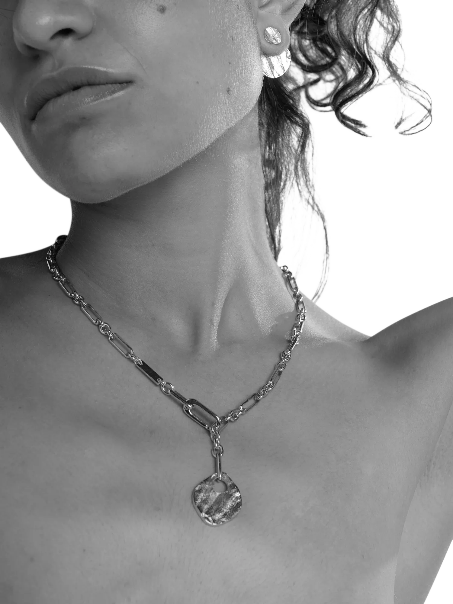 TUTTI silver disc pendant chain necklace 70cm (British brand)