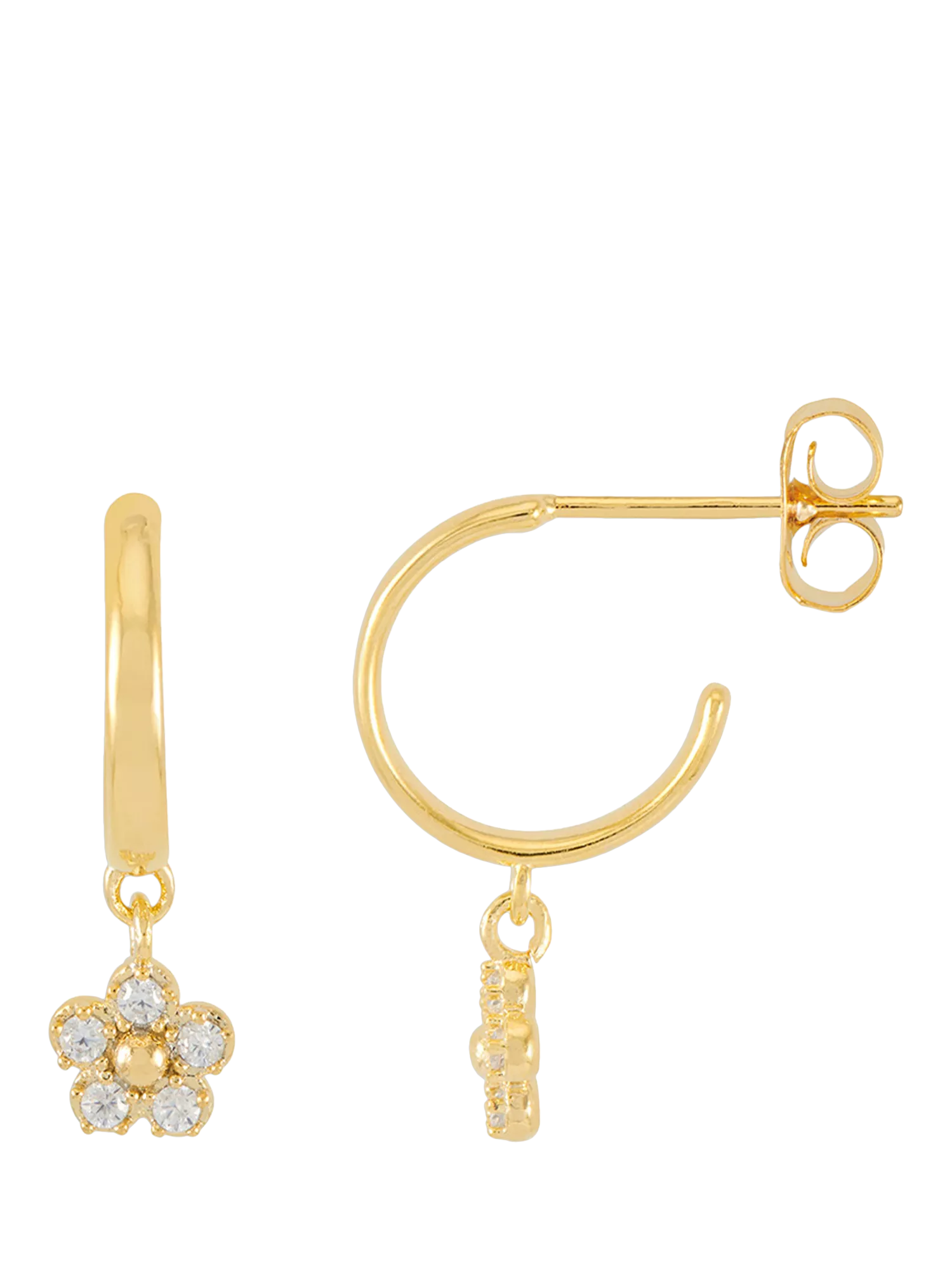 Estella Bartlett gold hoop earrings with cubic zirconia flower drops, UK version