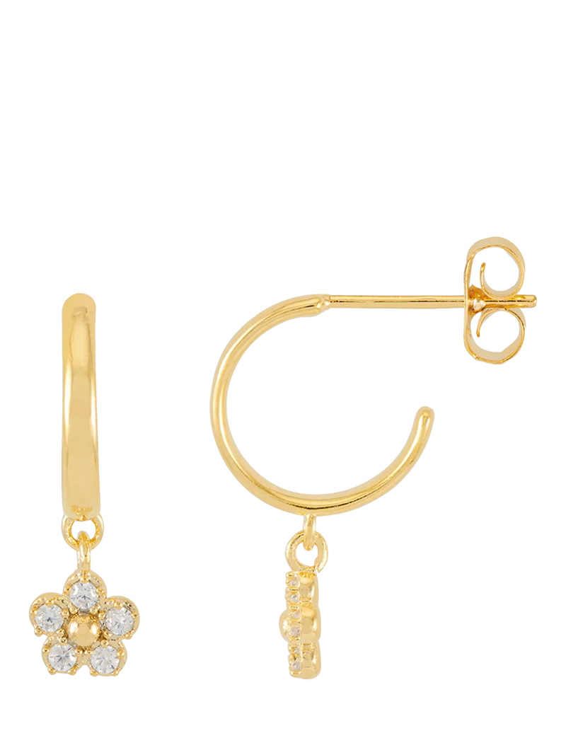 Estella Bartlett gold hoop earrings with cubic zirconia flower drops, UK version