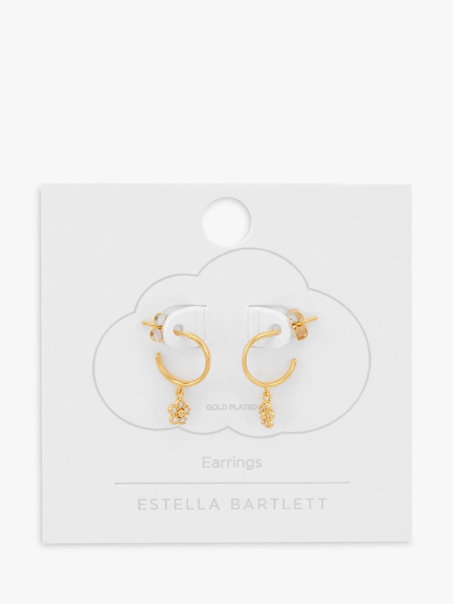 Estella Bartlett gold hoop earrings with cubic zirconia flower drops, UK version