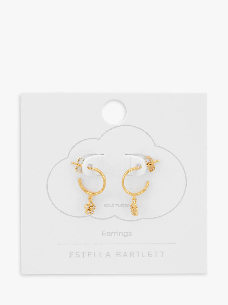 Estella Bartlett gold hoop earrings with cubic zirconia flower drops, UK version