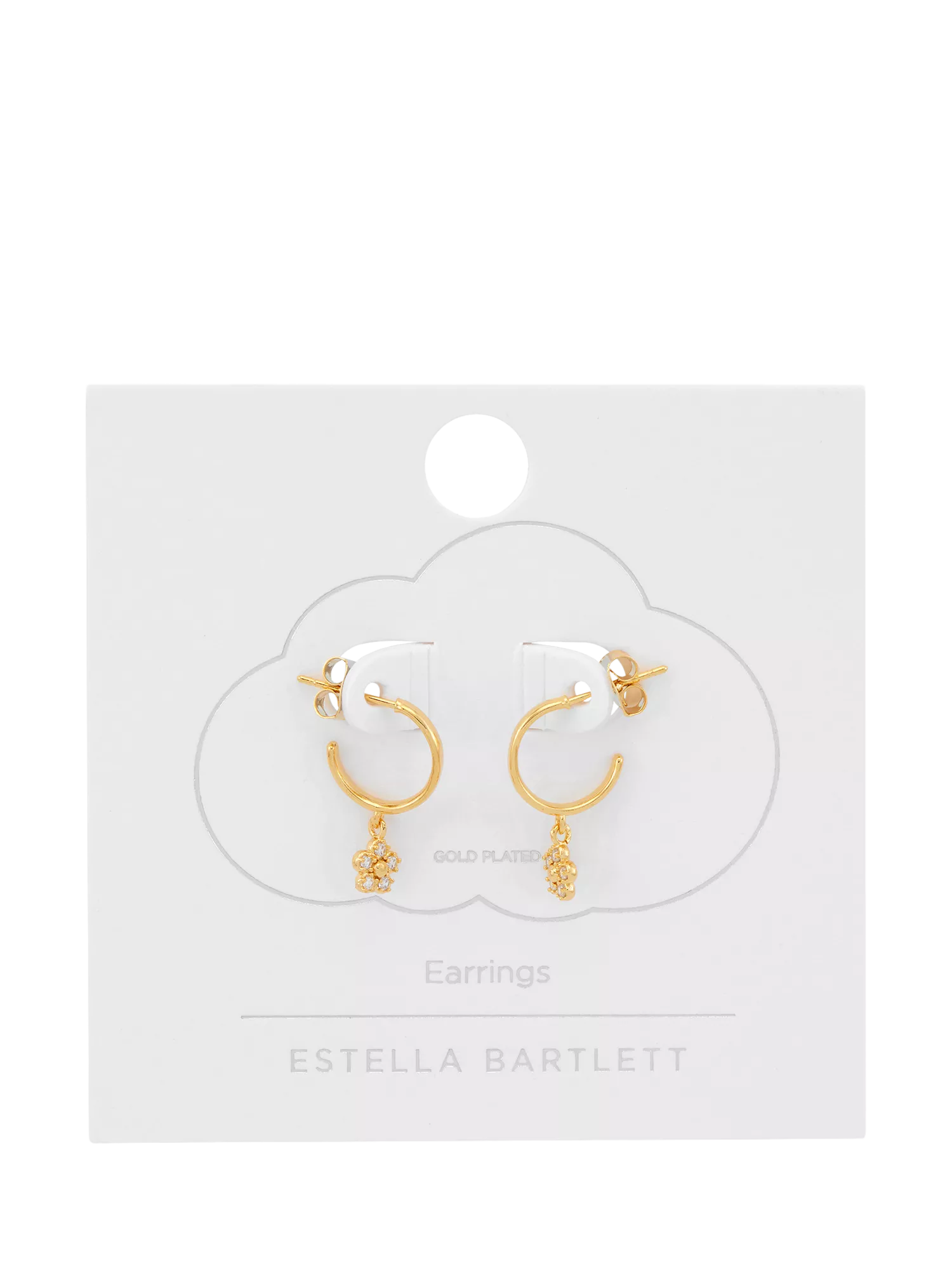 Estella Bartlett gold hoop earrings with cubic zirconia flower drops, UK version