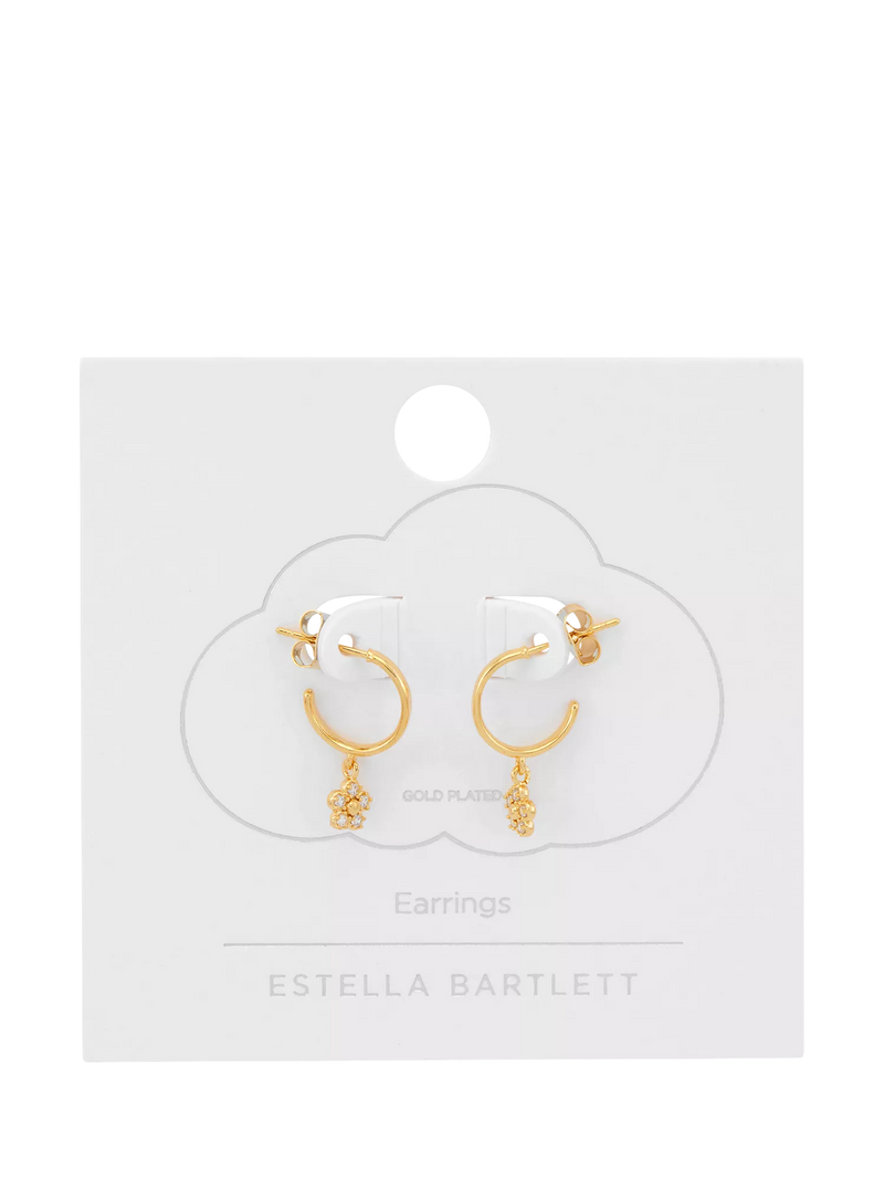 Estella Bartlett gold hoop earrings with cubic zirconia flower drops, UK version