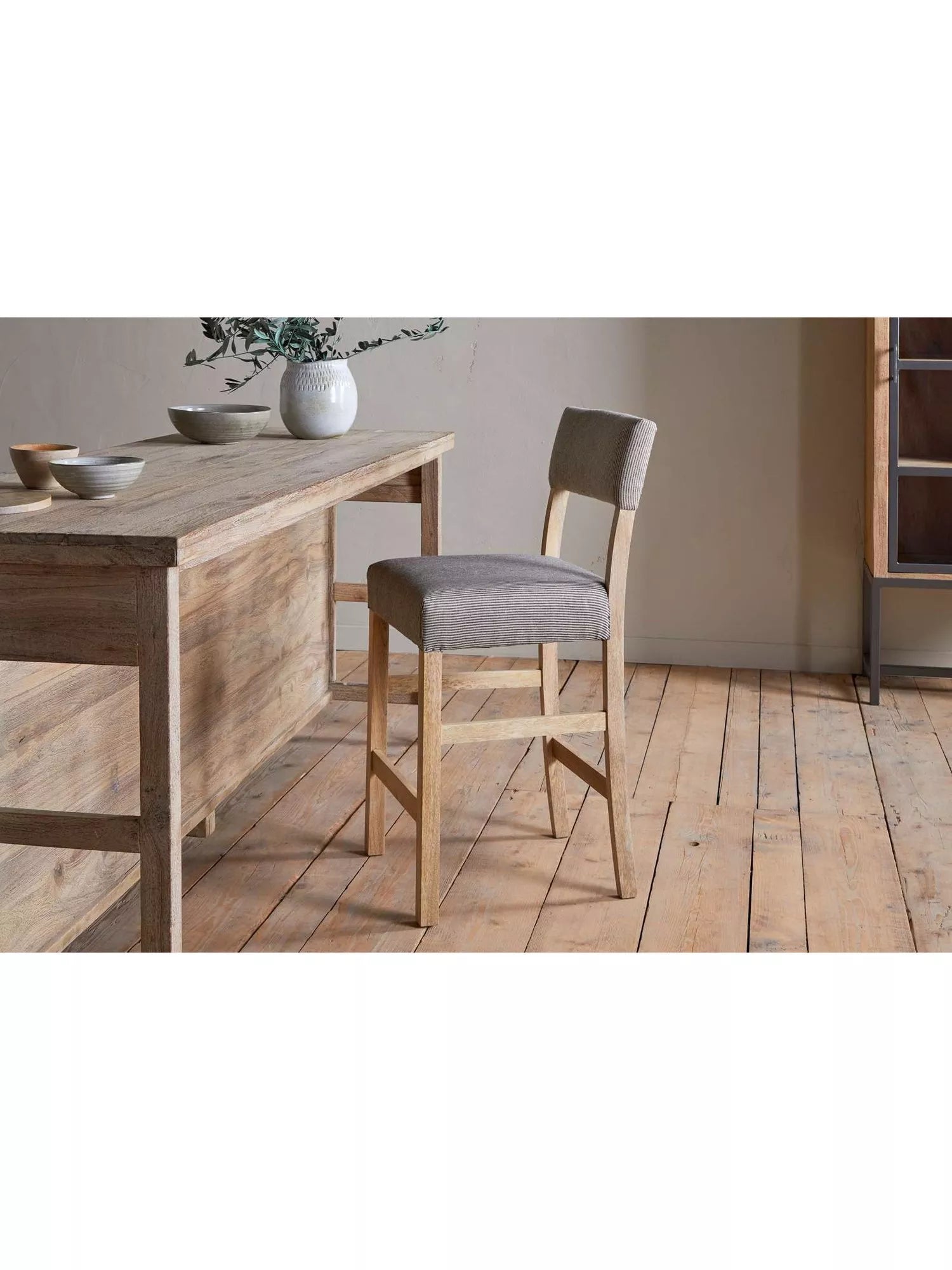 nkuku Nadeeka mango wood counter chair natural finish, imported from the UK
