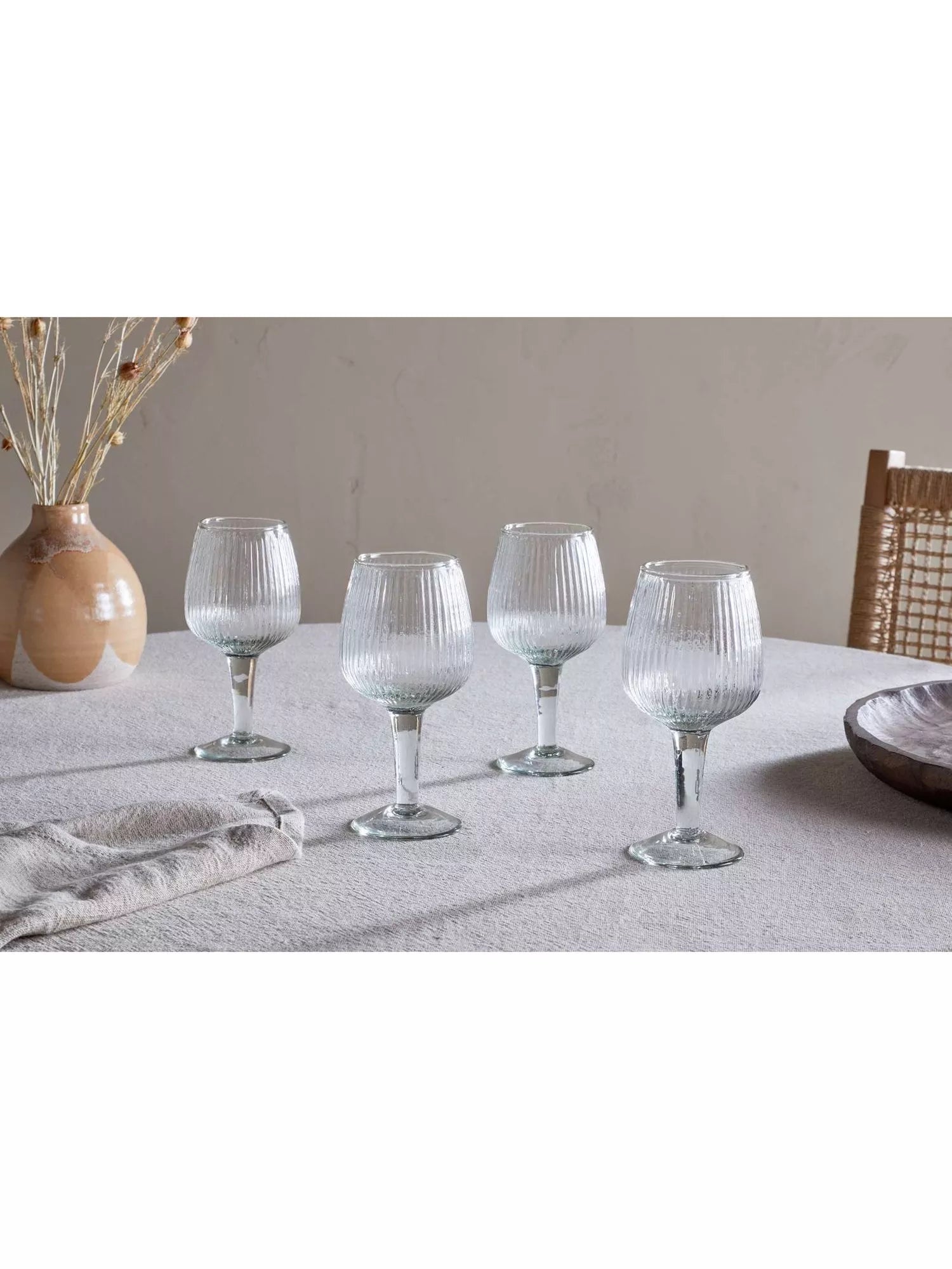 nkuku Otuba ribbed wine glass set of 4 450ml clear (British brand)