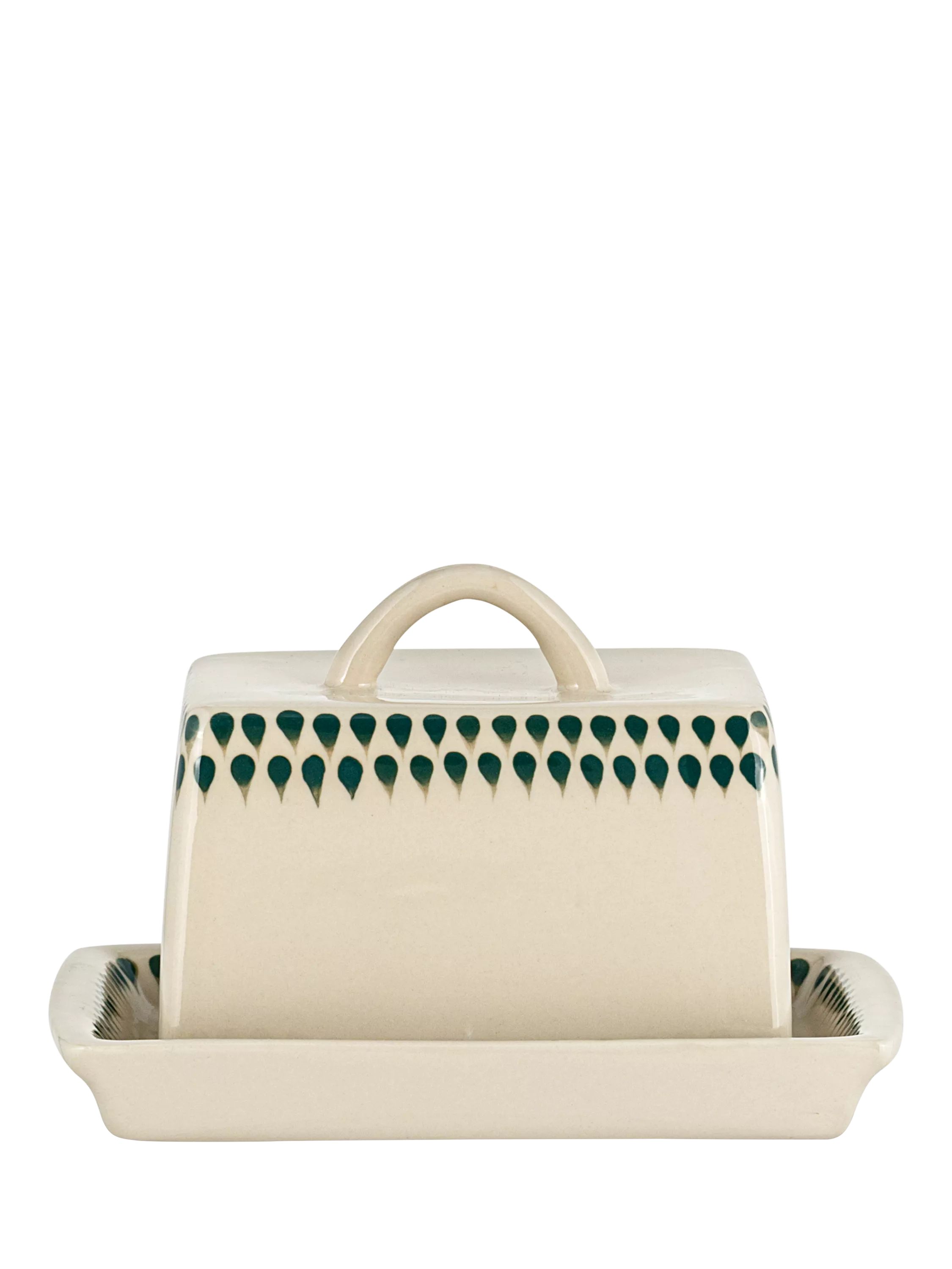 nkuku Juniper Drop butter dish cream green - British product