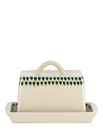 John Lewis nkuku Juniper Drop Ceramic Butter Dish Cream/Green- Buy online at McGrocer