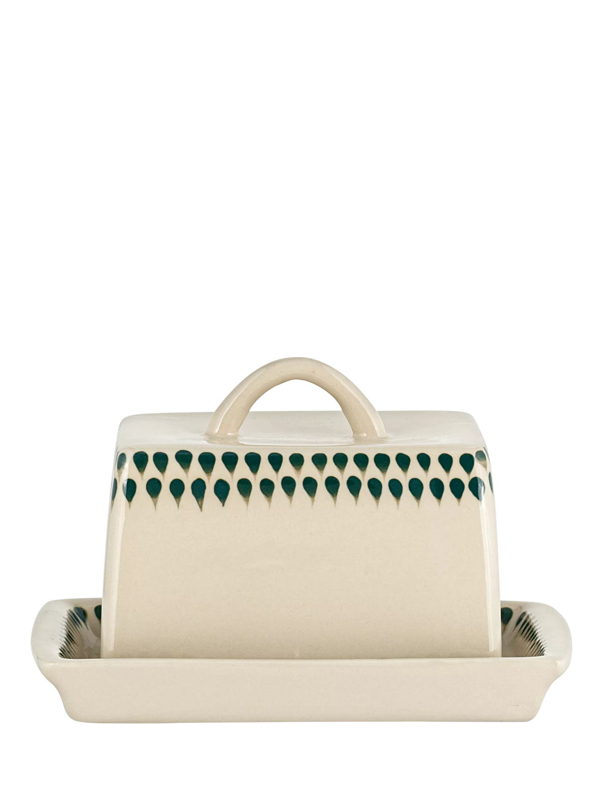 nkuku Juniper Drop butter dish cream green - British product