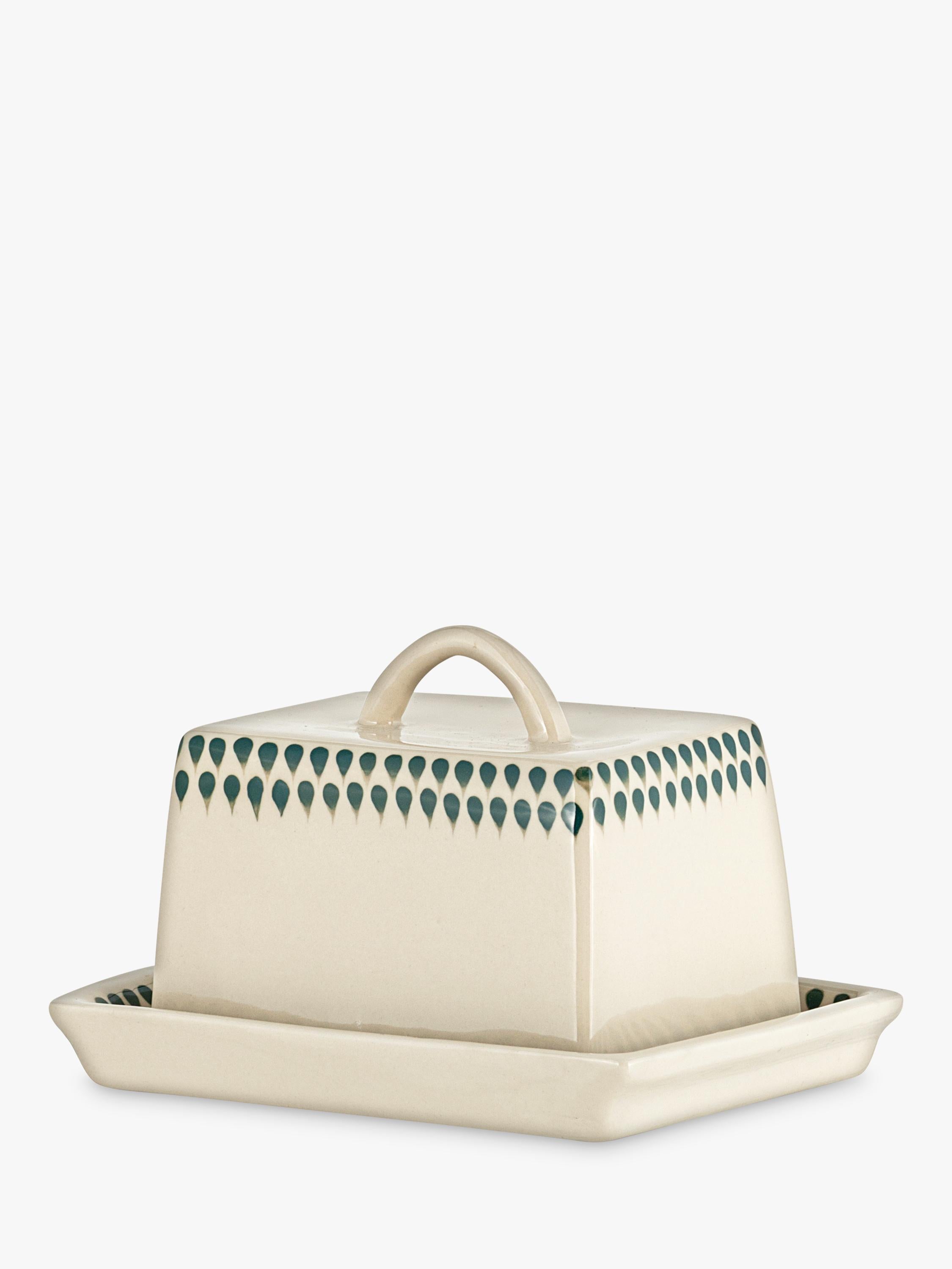 nkuku Juniper Drop butter dish cream green - British product