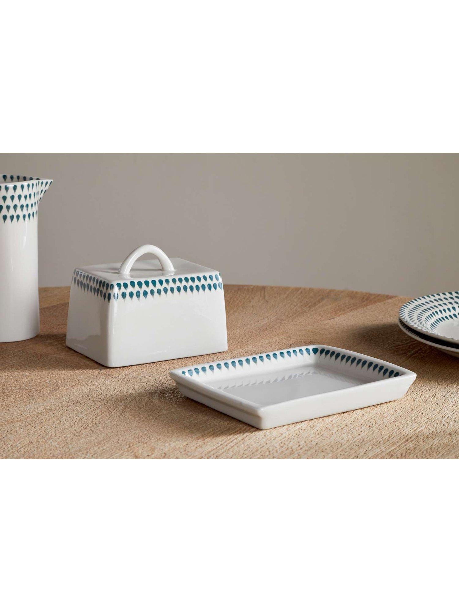 nkuku Juniper Drop butter dish cream green - British product