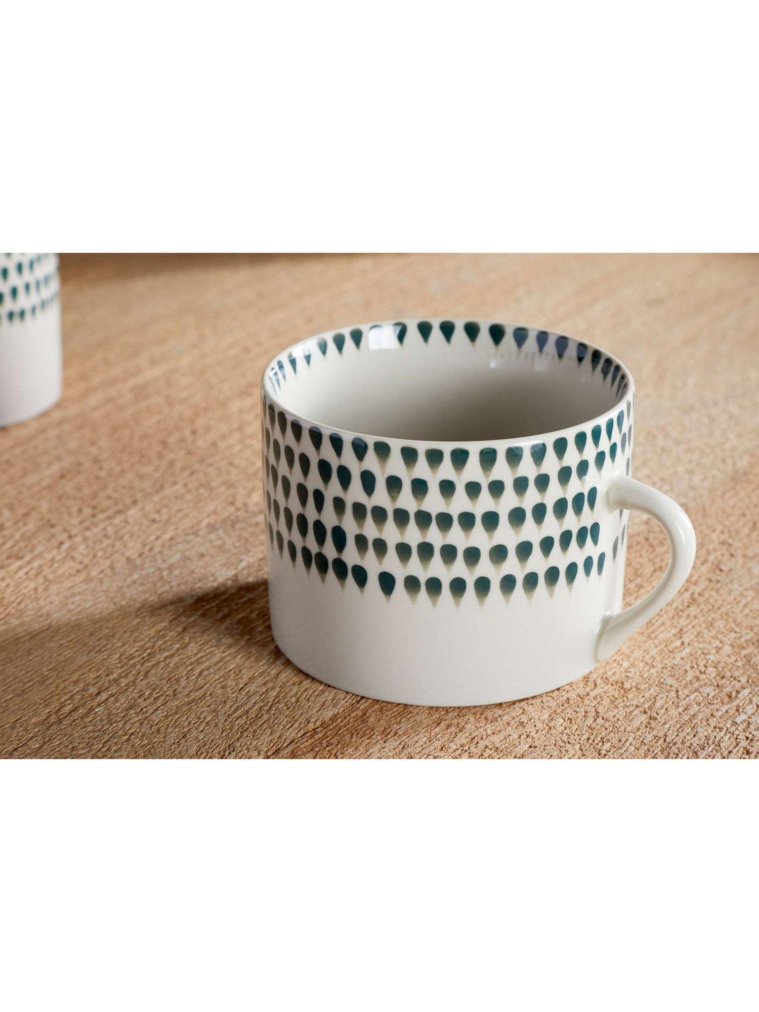 nkuku Juniper Drop ceramic mug set 370ml cream green (British brand)