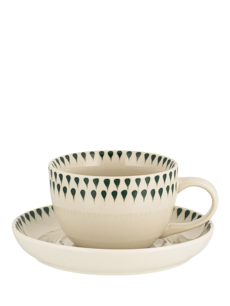 nkuku cup and saucer set Juniper Drop cream green 150ml, UK version