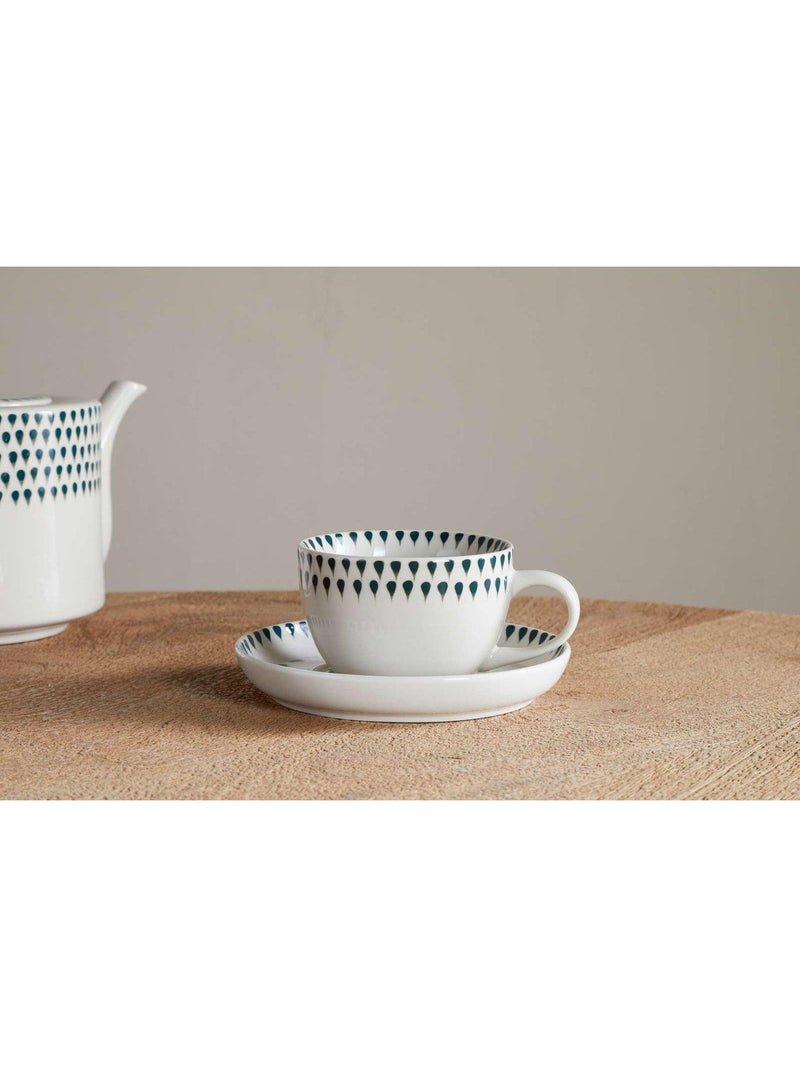 nkuku cup and saucer set Juniper Drop cream green 150ml, UK version