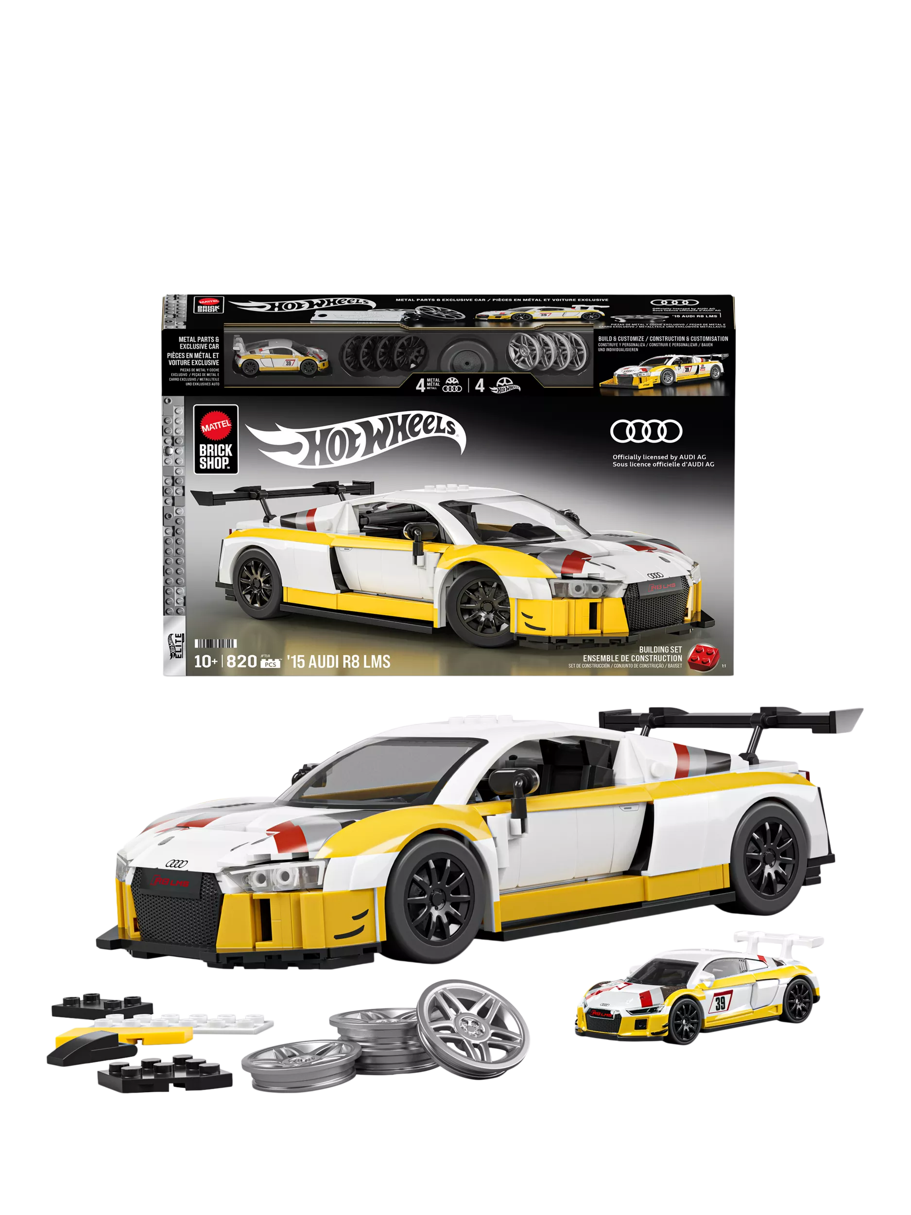 Hot Wheels Mattel Brick Shop '15 Audi R8 LMS Buildable Toy Car Set
