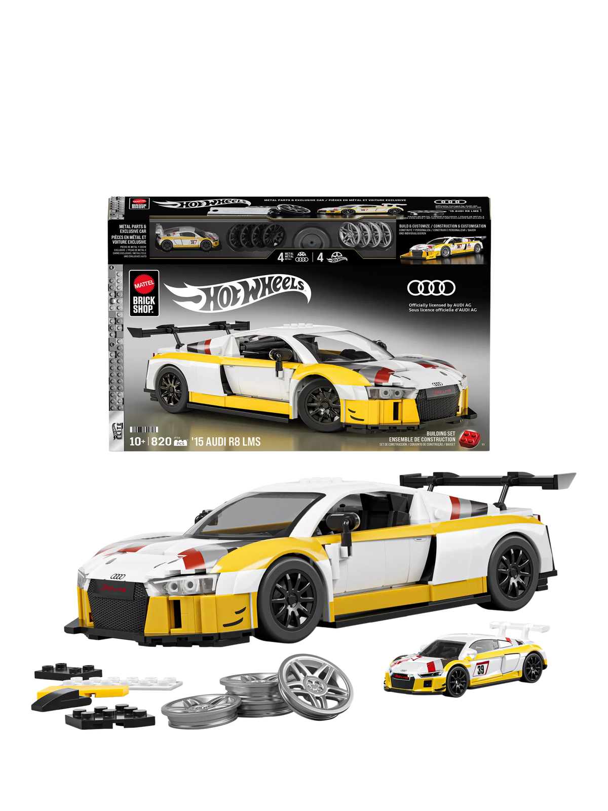Hot Wheels Mattel Brick Shop '15 Audi R8 LMS Buildable Toy Car Set