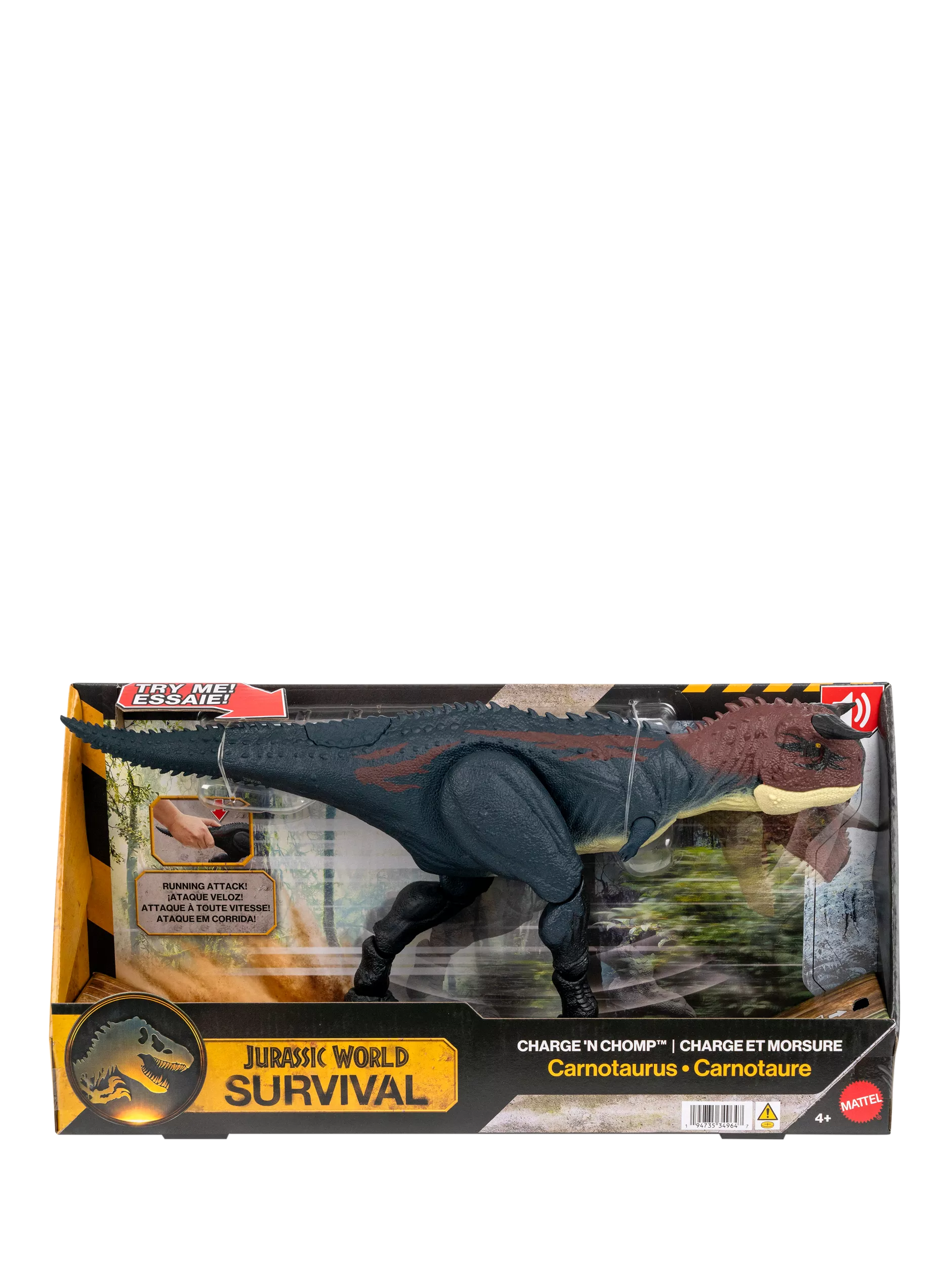 Jurassic Park Charge 'N Chomp Carnotaurus dinosaur toy, UK version