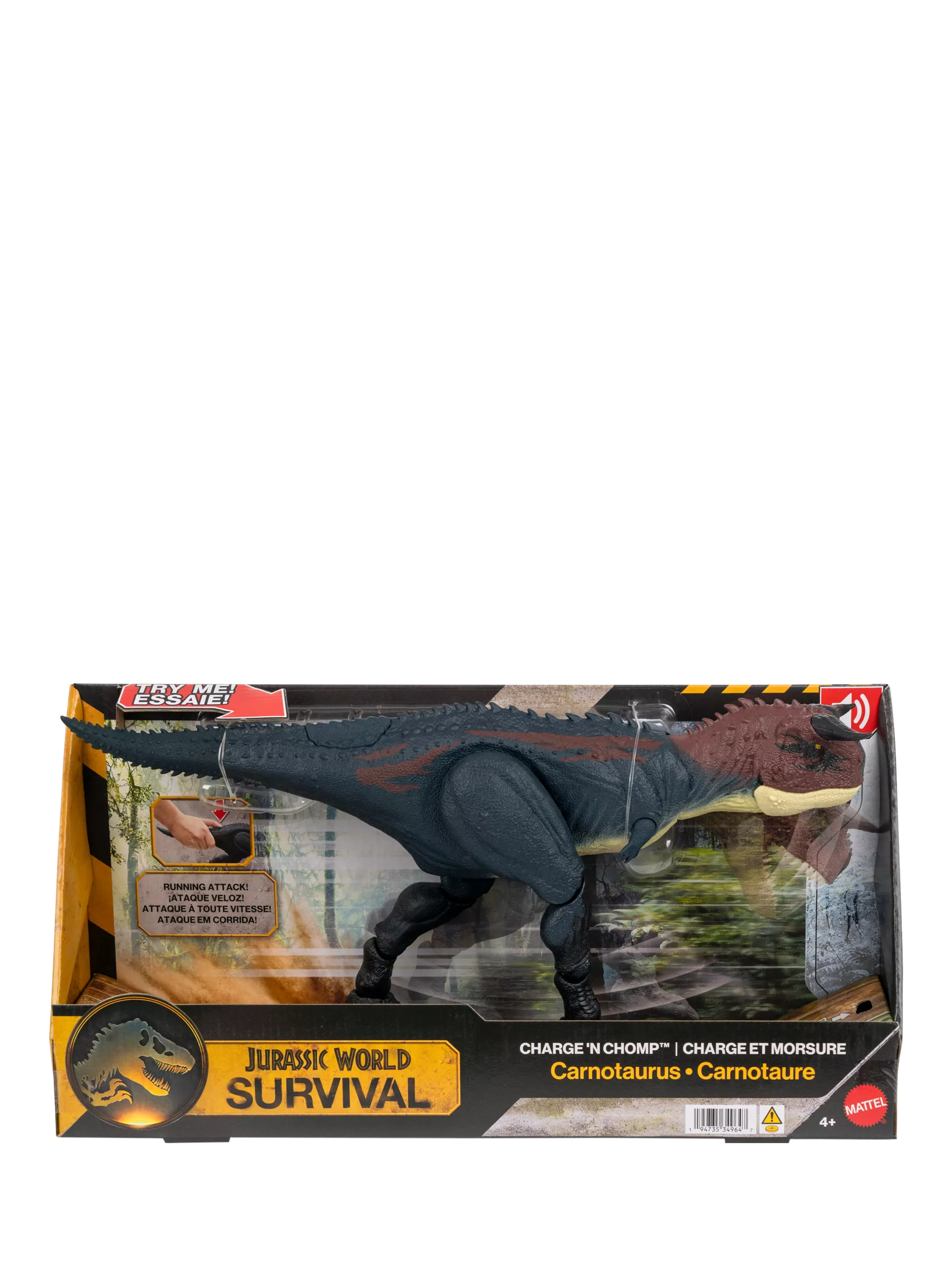 Jurassic Park Charge 'N Chomp Carnotaurus dinosaur toy, UK version