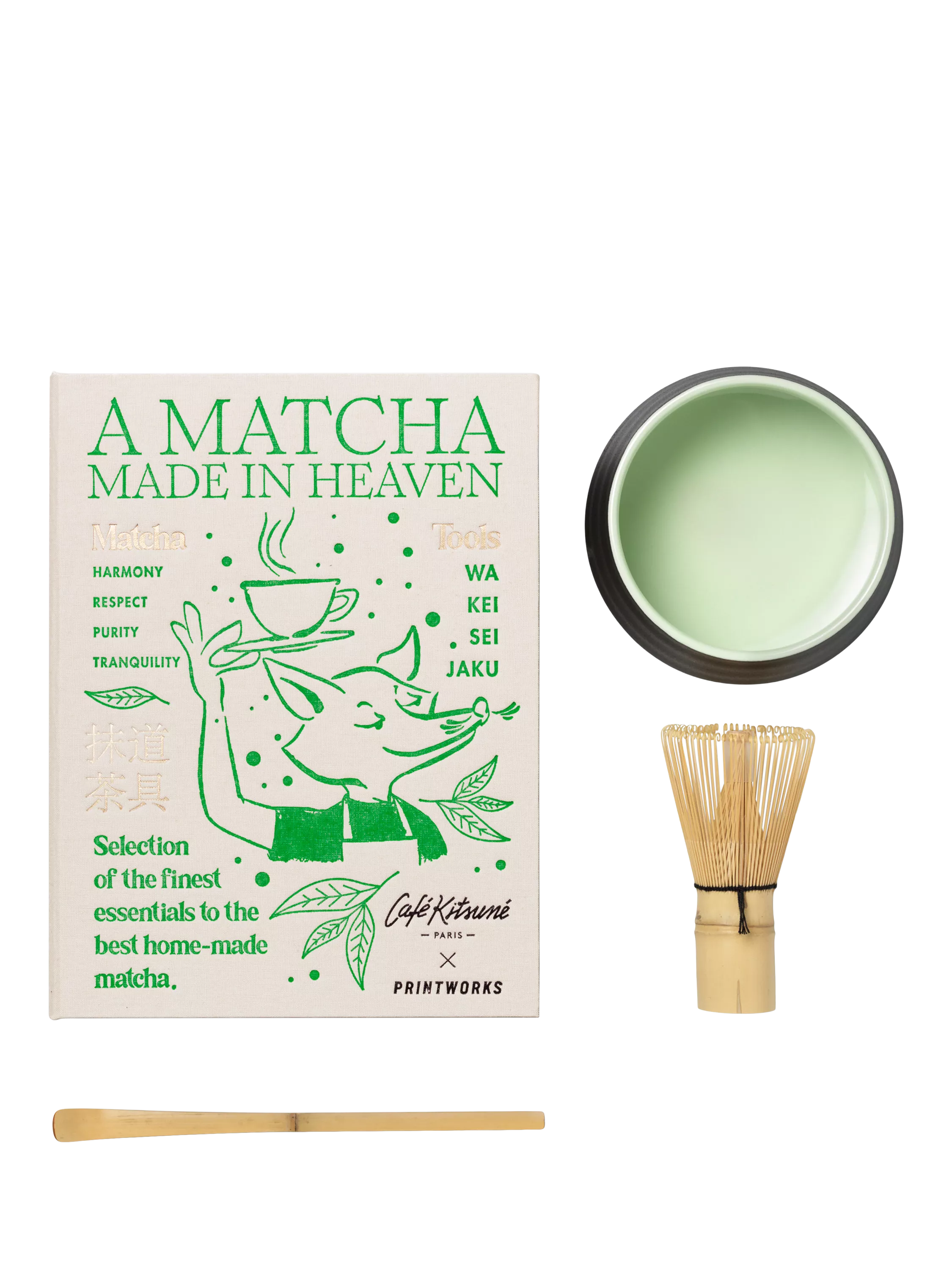PRINTWORKS Essentials matcha kit with bamboo whisk, imported from the UK