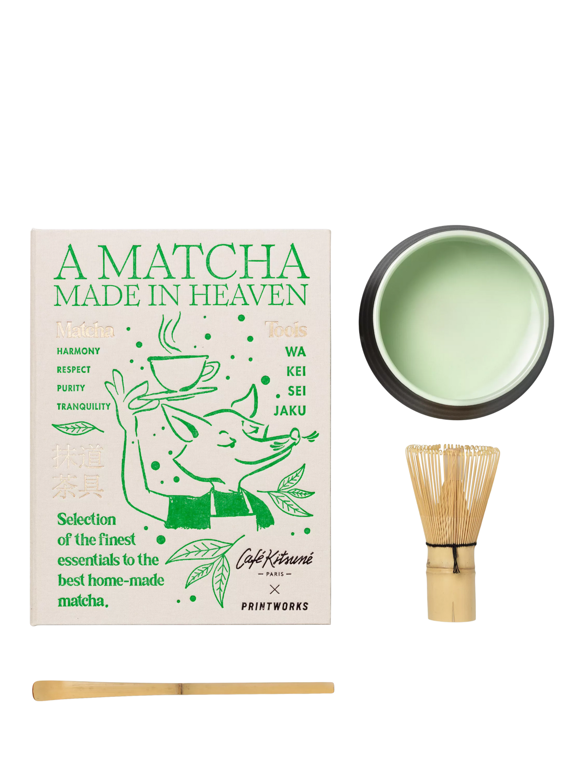 PRINTWORKS Essentials matcha kit with bamboo whisk, imported from the UK