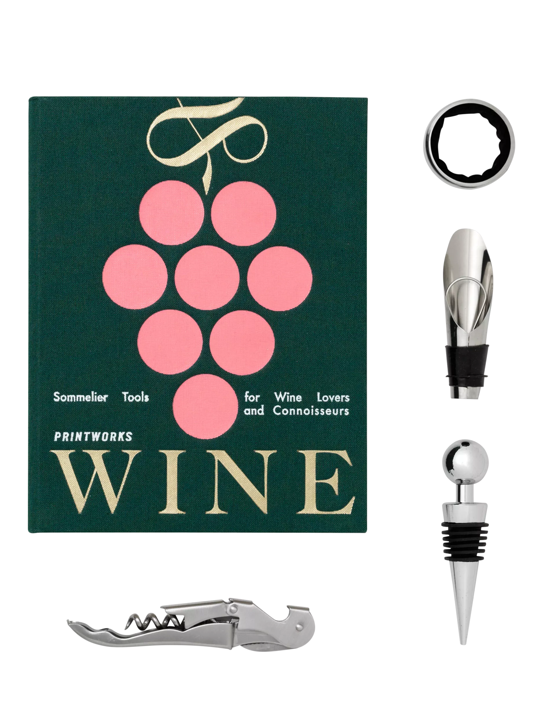 PRINTWORKS wine tools gift set with stainless steel accessories - British product