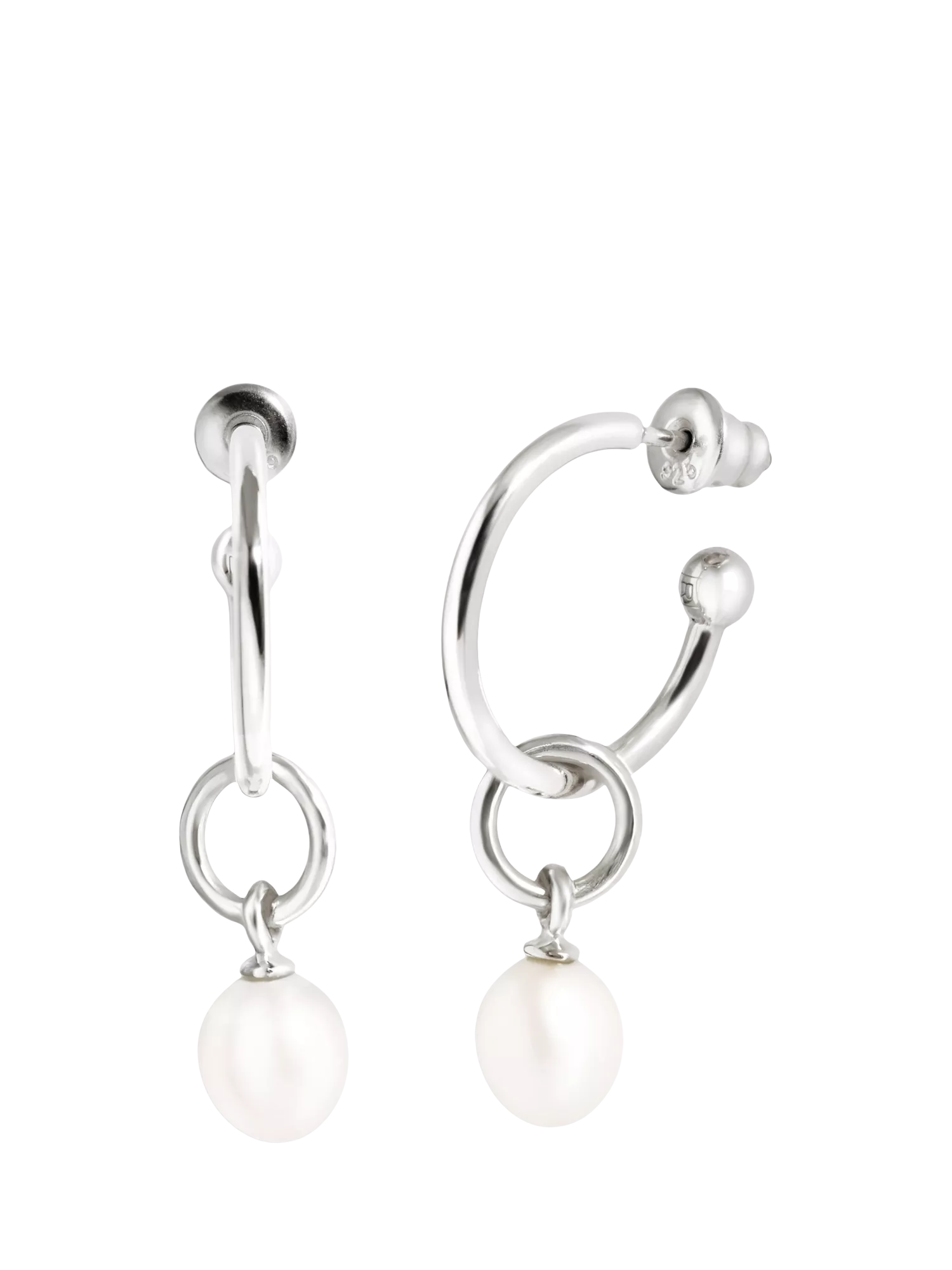 Recognised pearl hoop earrings sterling silver freshwater pearls (British brand)