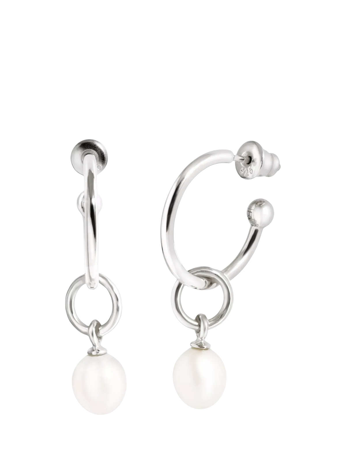Recognised pearl hoop earrings sterling silver freshwater pearls (British brand)