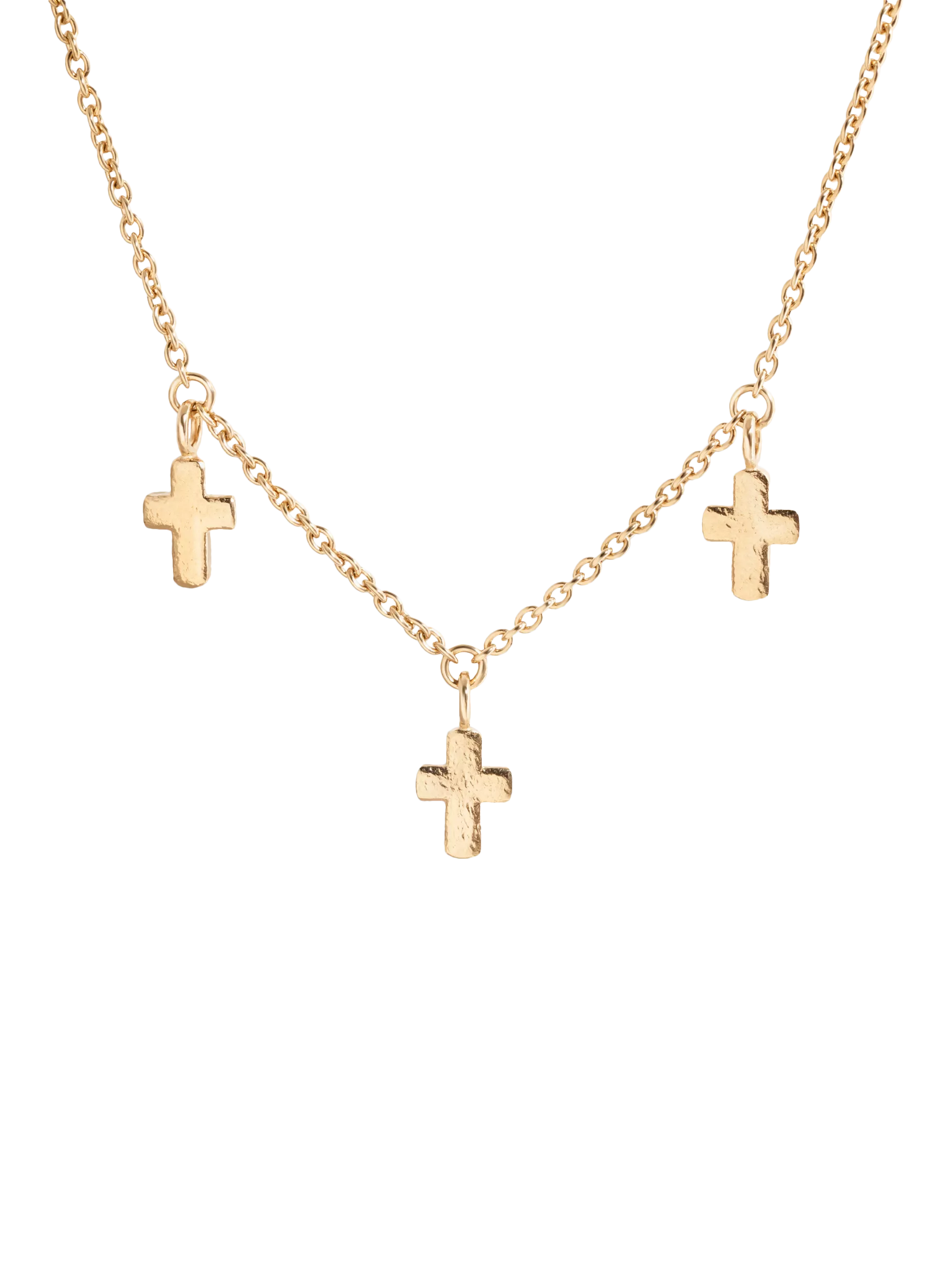 Recognised gold plated sterling silver trio cross necklace (British brand)
