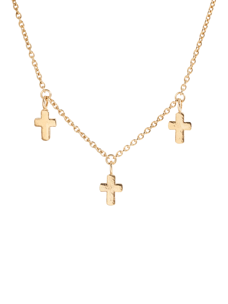 Recognised gold plated sterling silver trio cross necklace (British brand)