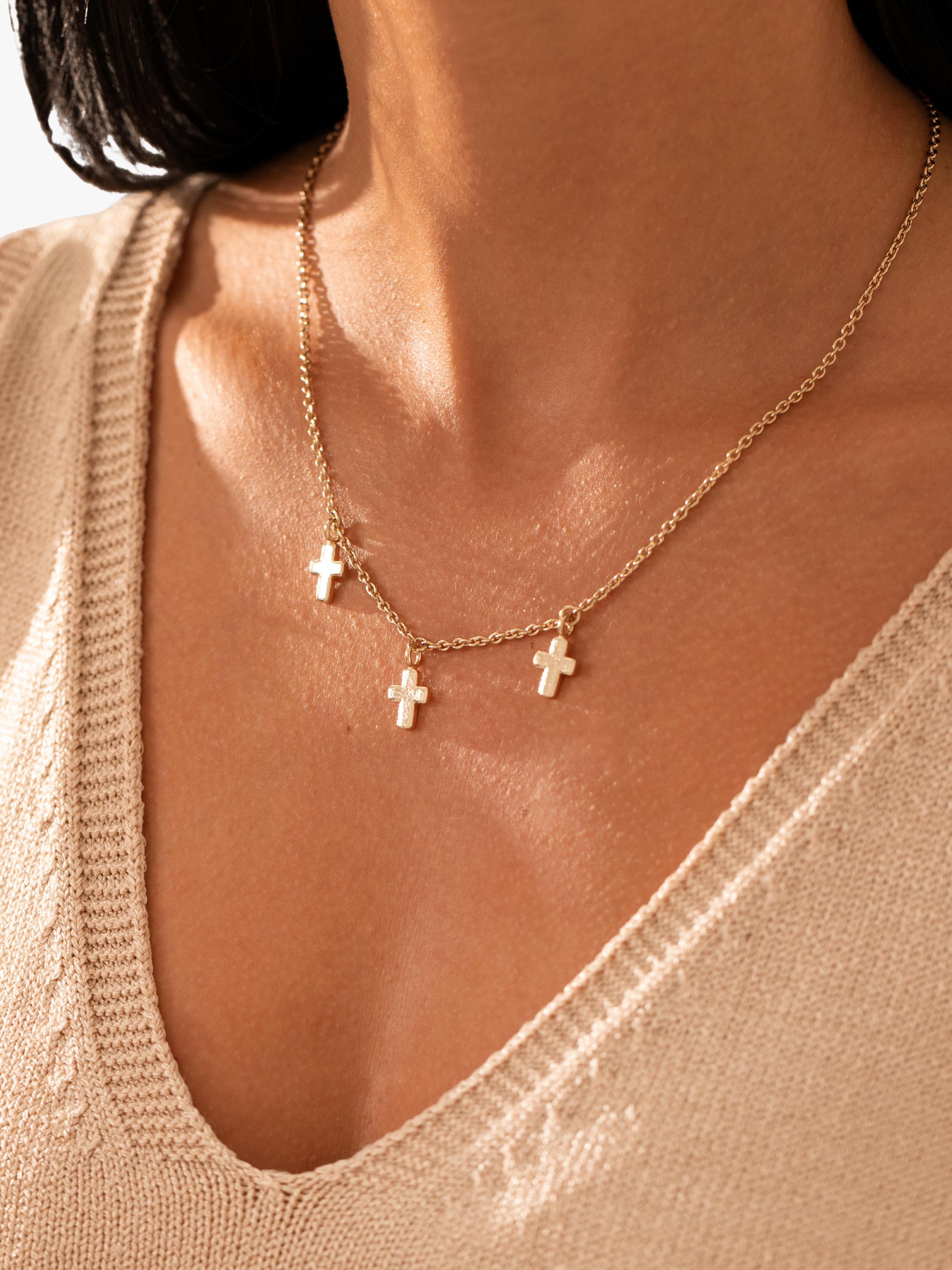 Recognised gold plated sterling silver trio cross necklace (British brand)
