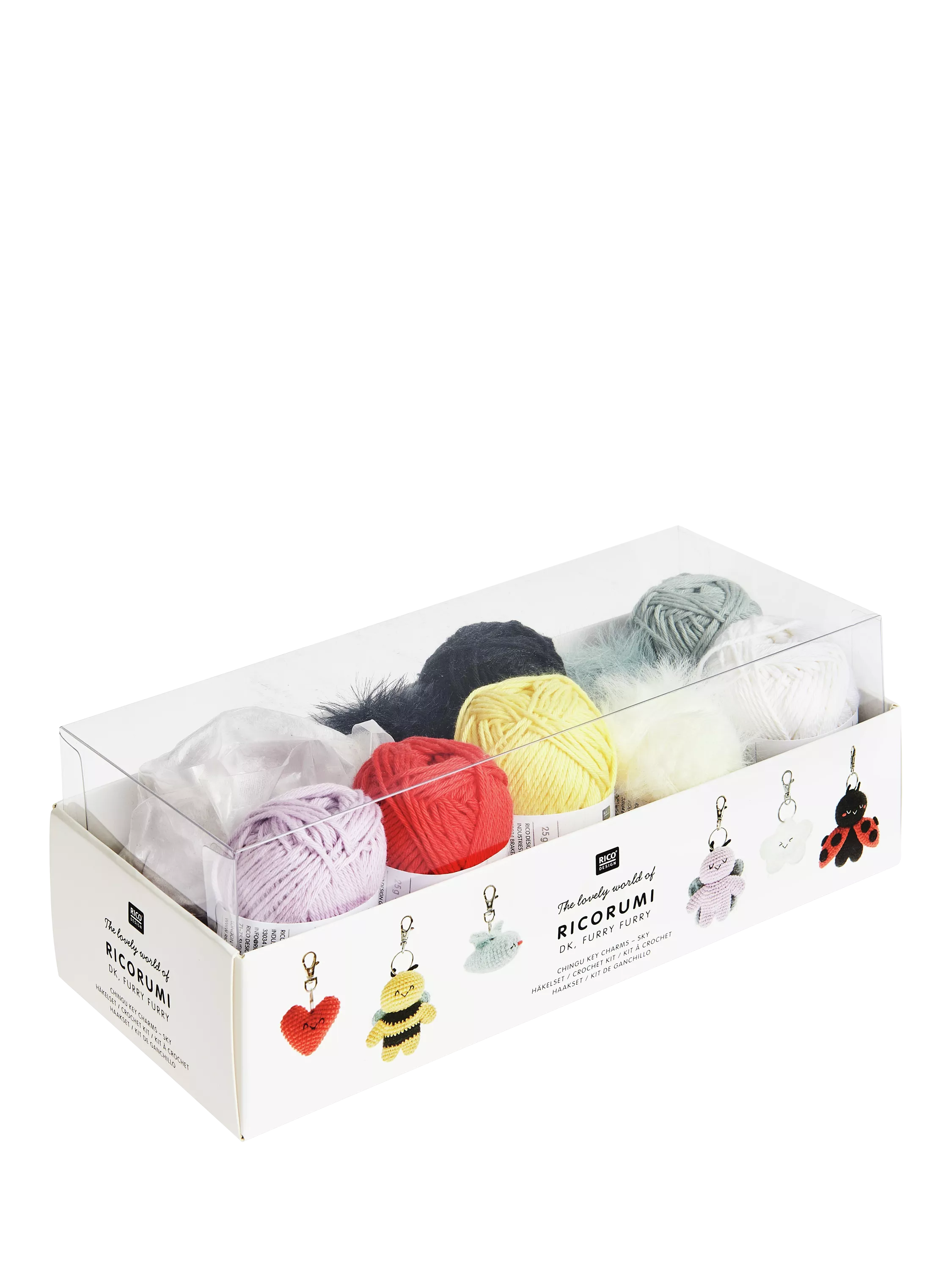 Rico Design Ricorumi Chingu Sky key rings crochet kit, imported from the UK