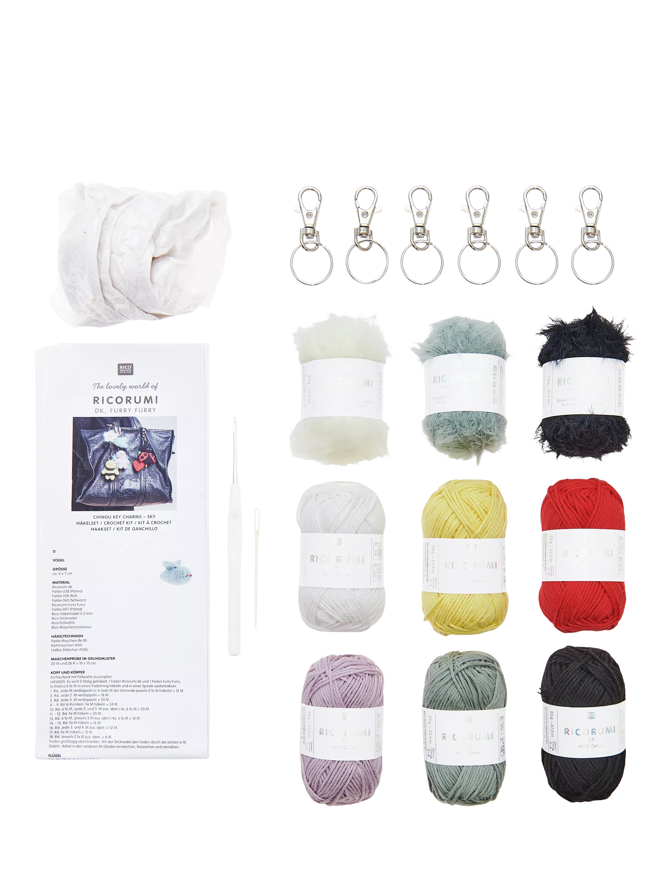 Rico Design Ricorumi Chingu Sky key rings crochet kit, imported from the UK