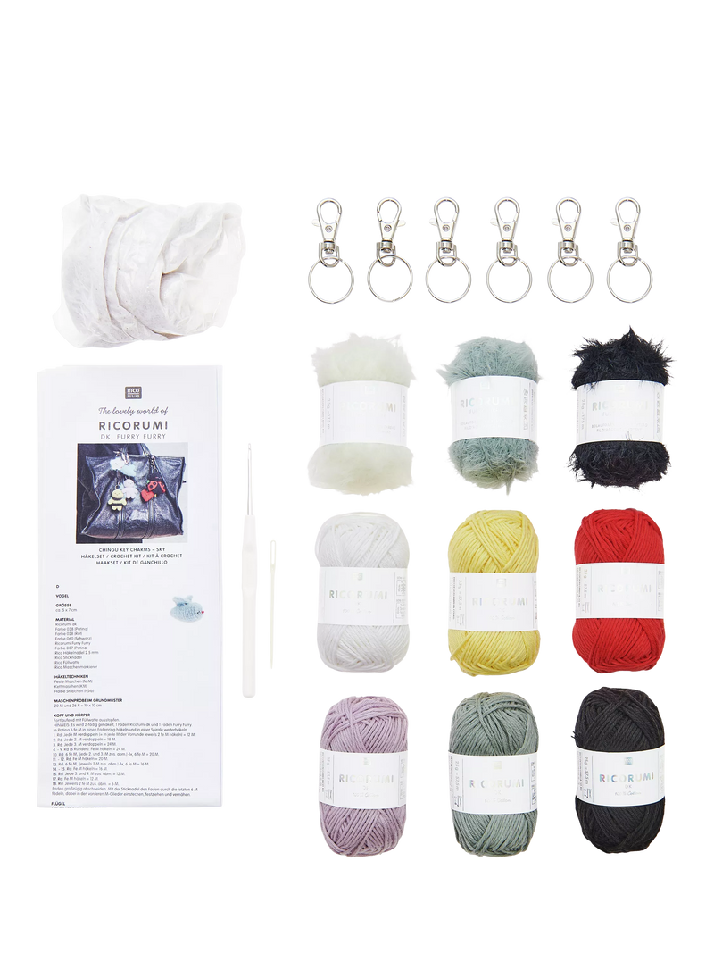 Rico Design Ricorumi Chingu Sky key rings crochet kit, imported from the UK