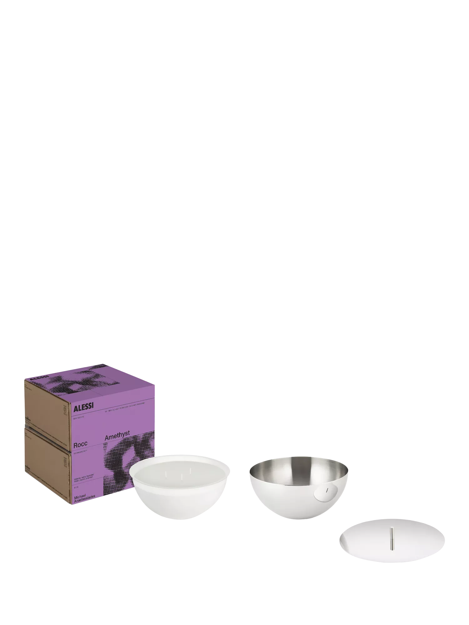 Alessi Rocc Amethyst candle small stainless steel jar (British brand)