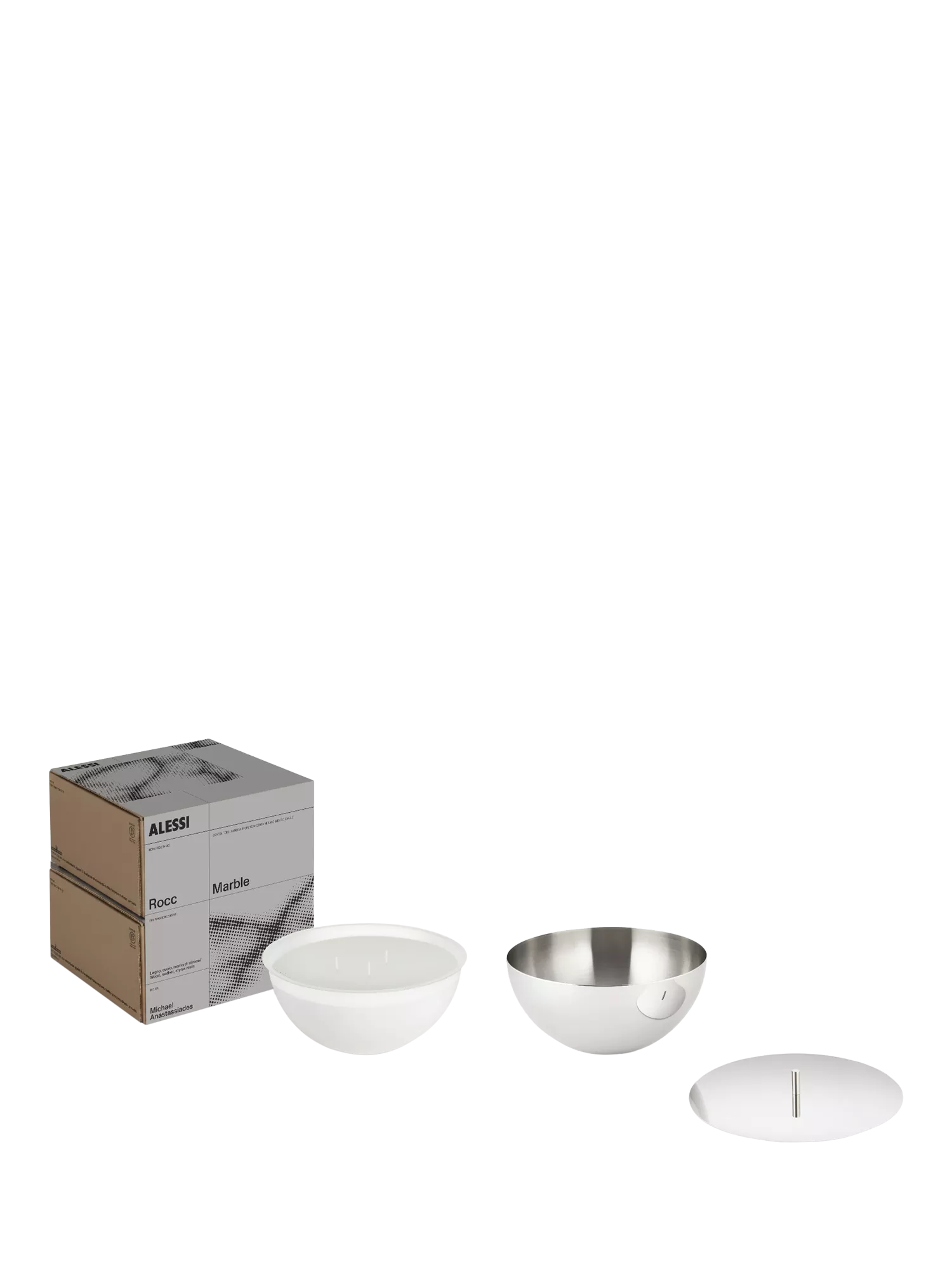 Alessi Rocc small marble candle with stainless steel jar (British brand)