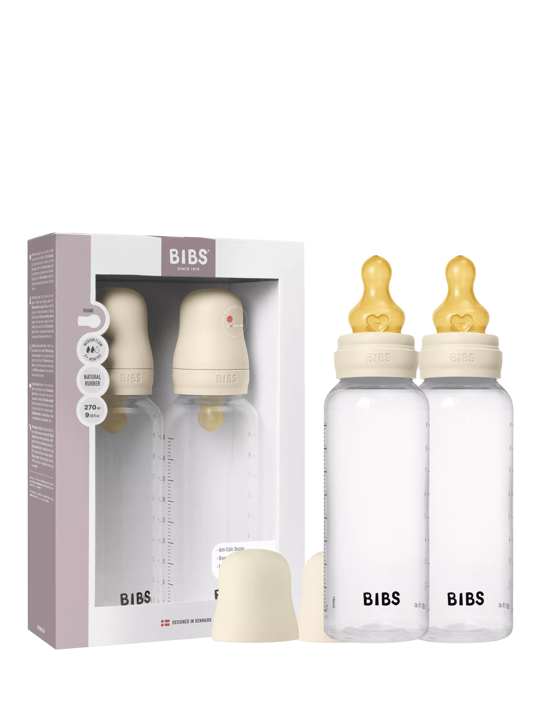 BIBS latex baby bottle medium flow pack of 2 270ml, imported from the UK