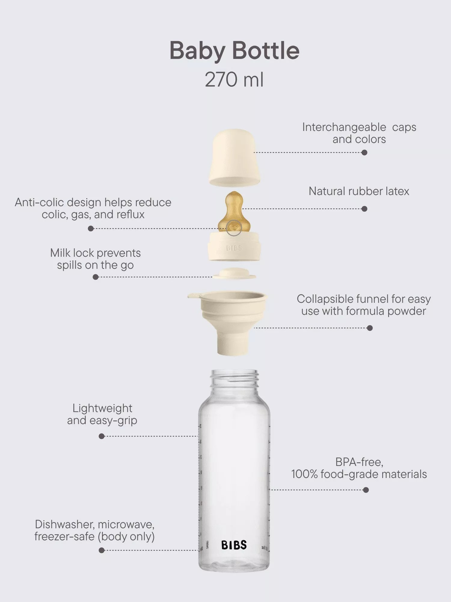 BIBS latex baby bottle medium flow pack of 2 270ml, imported from the UK
