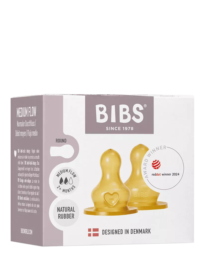 BIBS latex teats medium flow pack of 2, imported from the UK