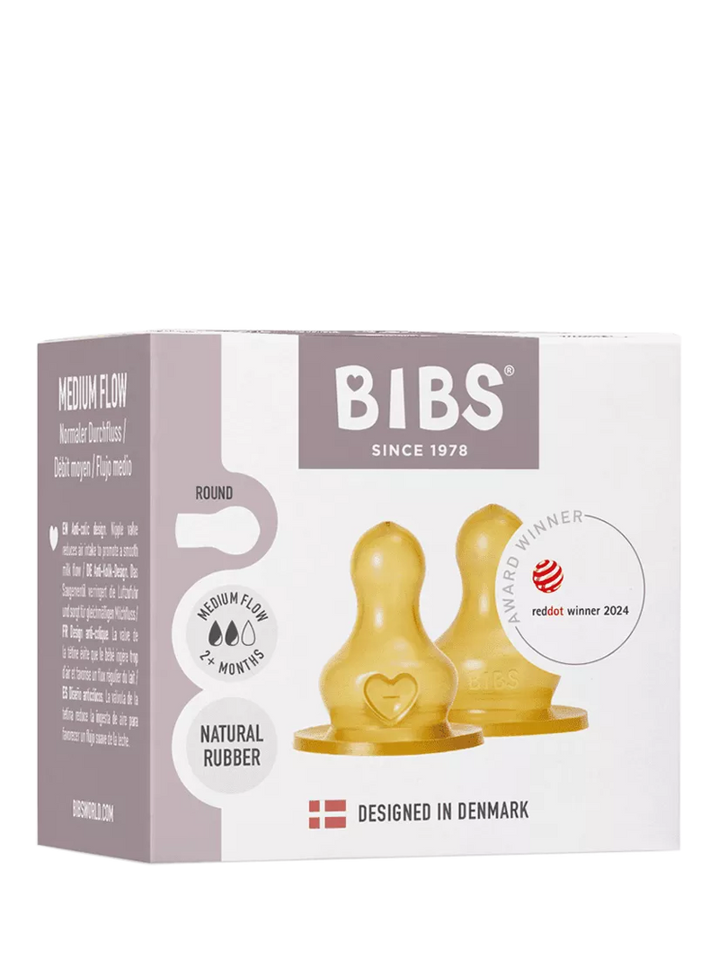 BIBS latex teats medium flow pack of 2, imported from the UK