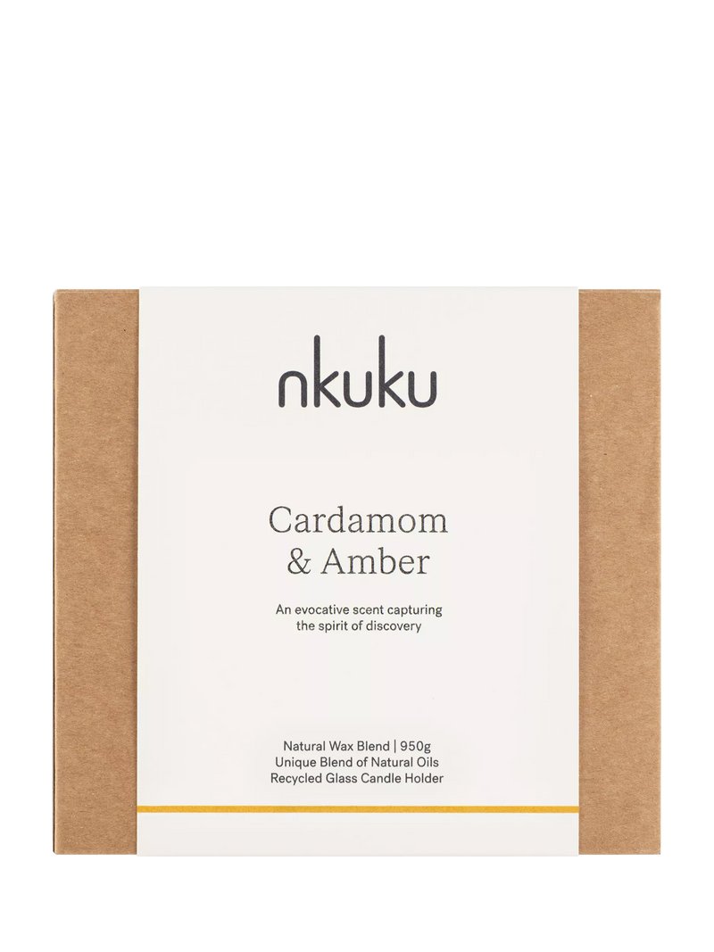 nkuku Cardamom & Amber 3 wick scented candle, imported from the UK