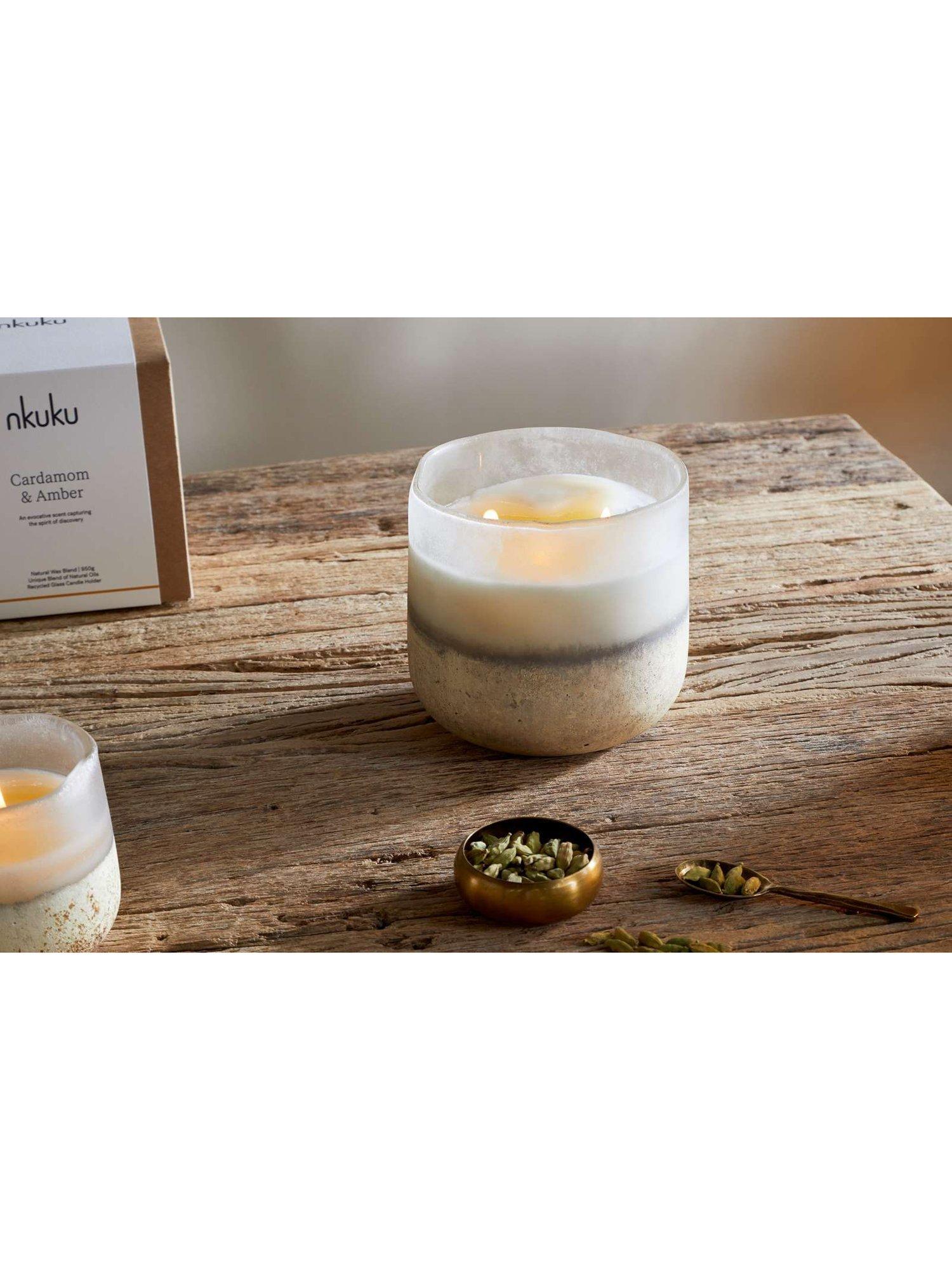nkuku Cardamom & Amber 3 wick scented candle, imported from the UK