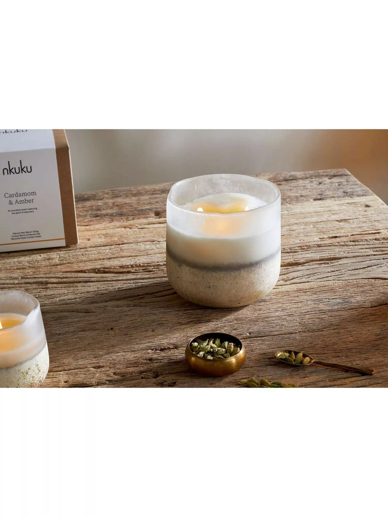 nkuku Cardamom & Amber 3 wick scented candle, imported from the UK